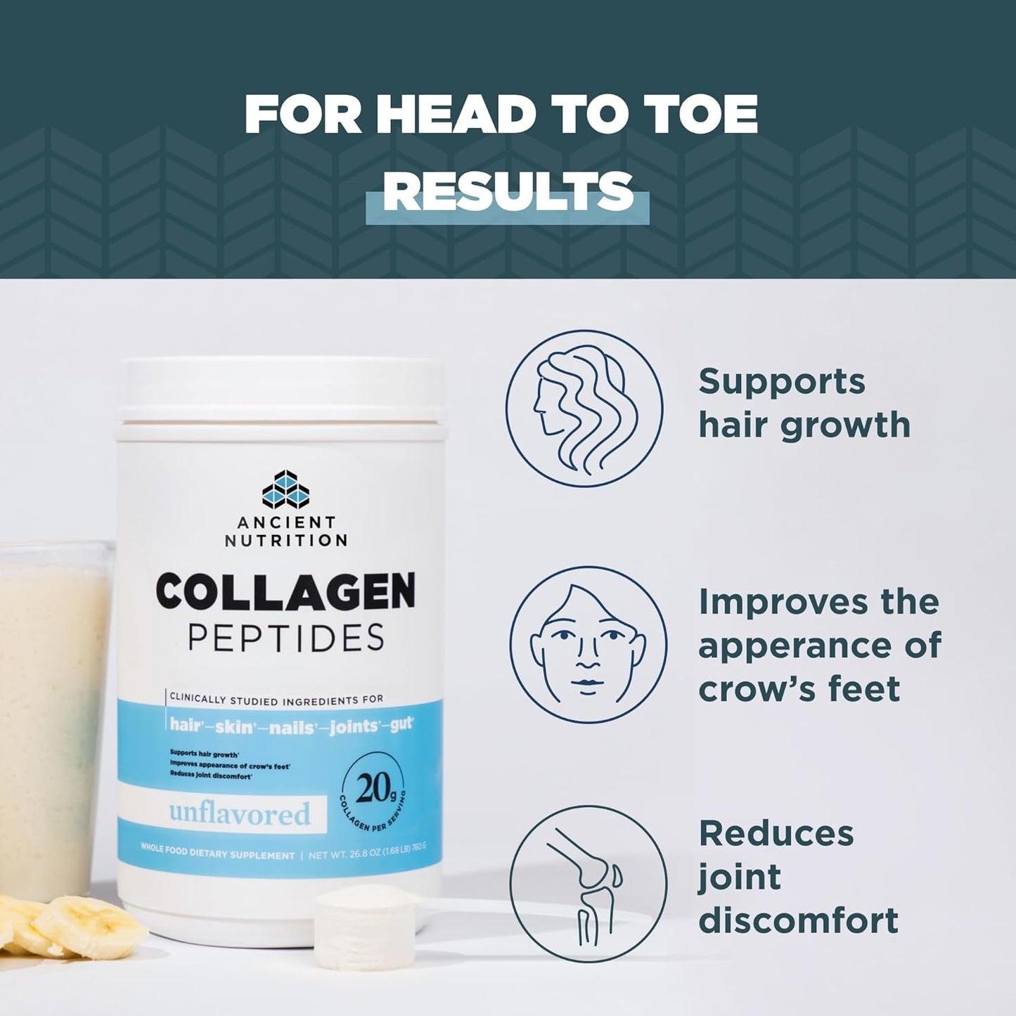 Hydrolyzed Collagen Peptides Powder for Skin, Joints, Gut - Unflavored, Keto & Paleo Friendly - 38 Servings, 20g per Serving