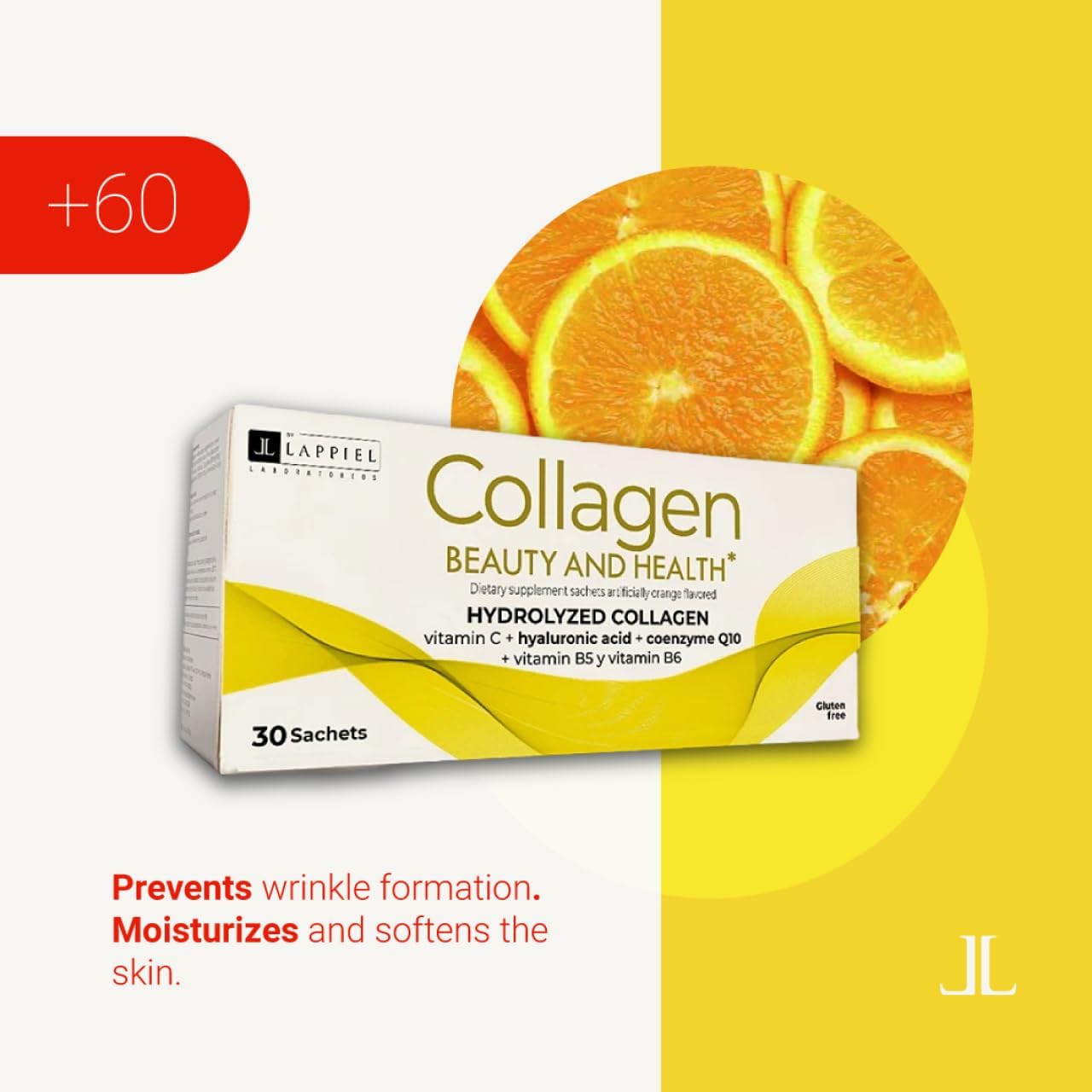 Hydrolyzed Collagen Peptides Powder Packets with Vitamin C and Hyaluronic Acid - Orange Flavor, 30 Servings - Supports Hair, Skin, Nails, Joints
