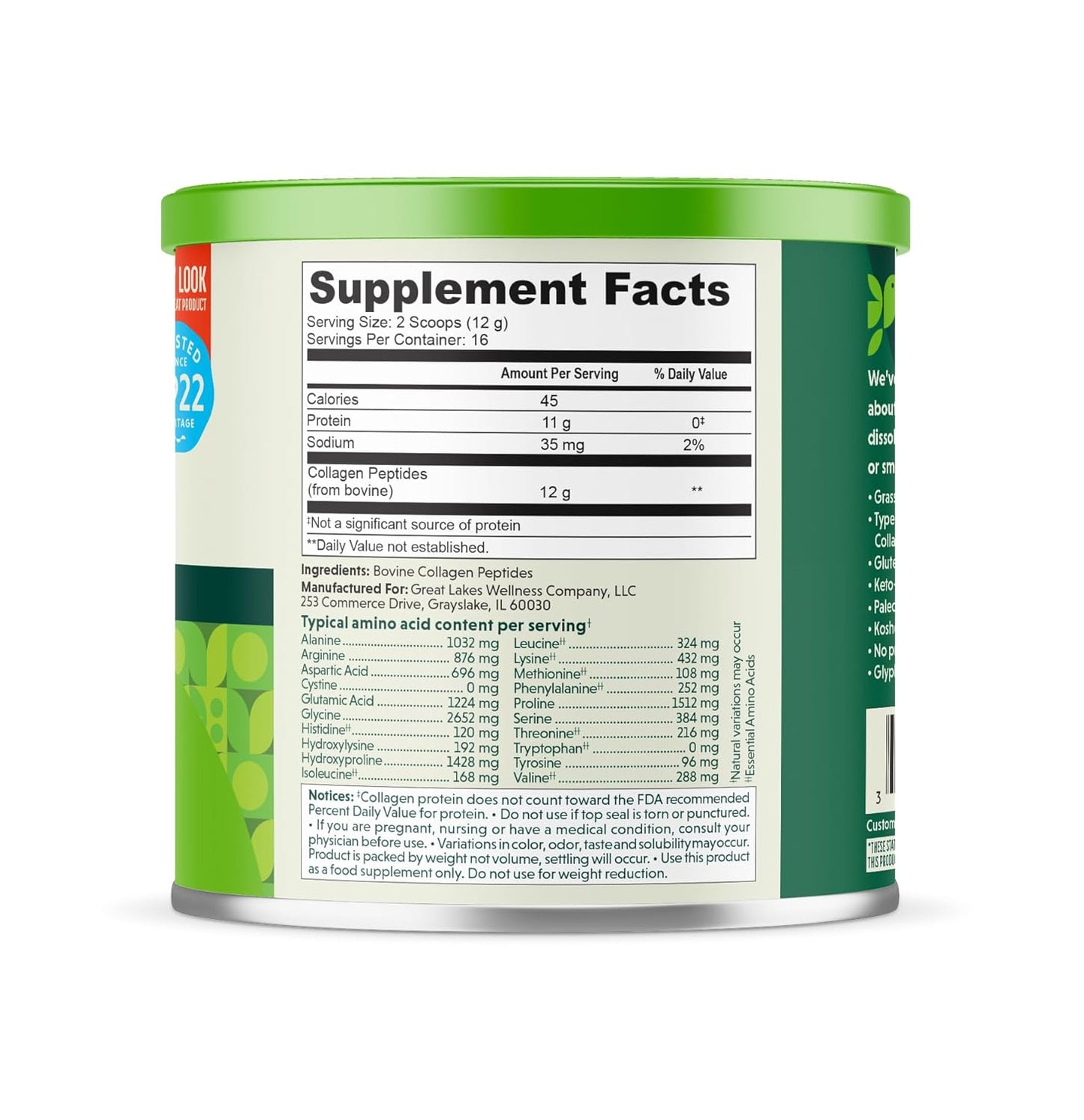 Hydrolyzed Collagen Peptides Powder Supplement for Skin Hair Nail Joints - Unflavored - Quick Dissolve - Great Lakes Wellness - 7oz - Non-GMO, Keto, Paleo, Gluten-Free - BoostGo Australia