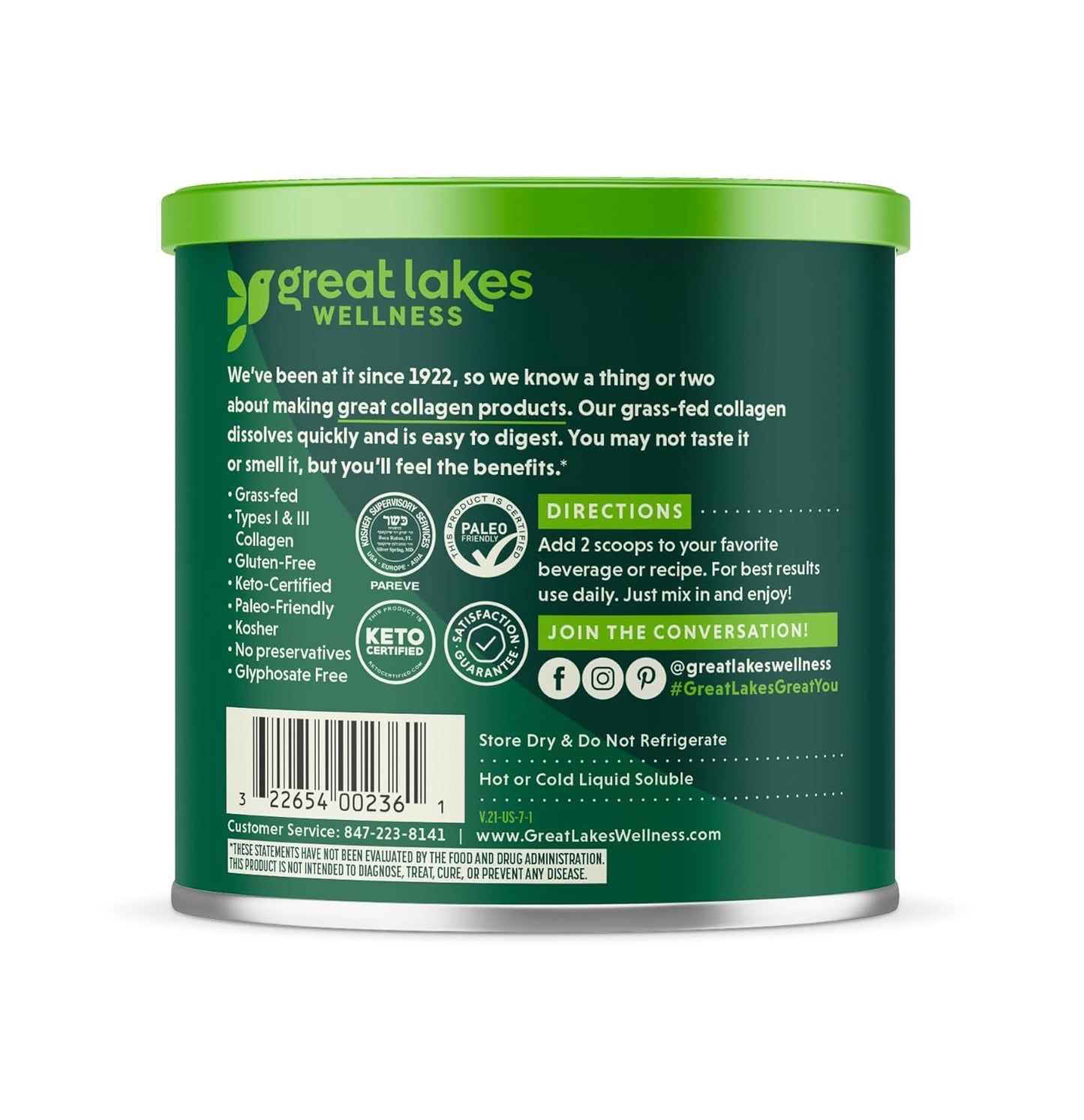 Hydrolyzed Collagen Peptides Powder Supplement for Skin Hair Nail Joints - Unflavored - Quick Dissolve - Great Lakes Wellness - 7oz - Non-GMO, Keto, Paleo, Gluten-Free - BoostGo Australia