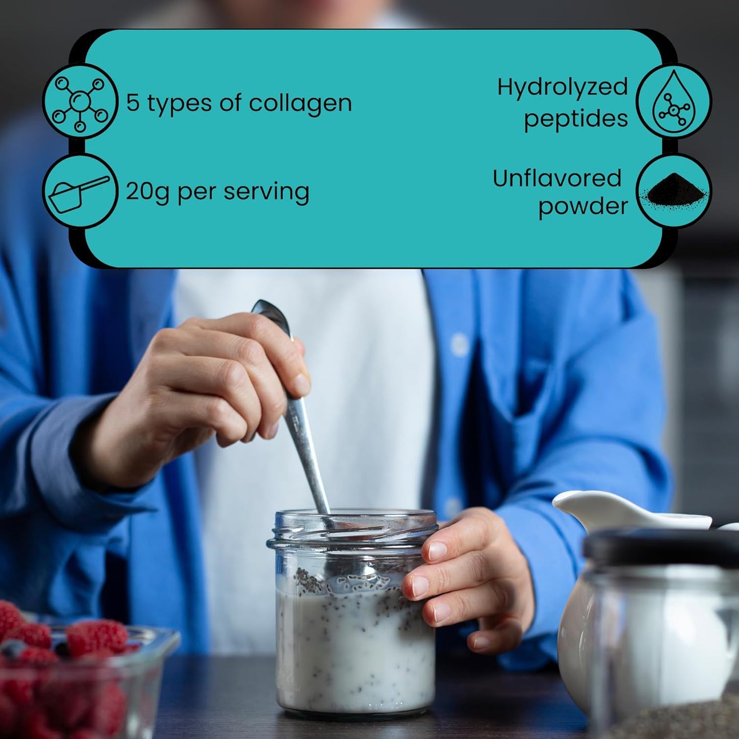 Hydrolyzed Collagen Peptides Powder with Biotin & HA - Supports Hair, Skin, Nails, and Joints - 5 Types of Collagen Peptides