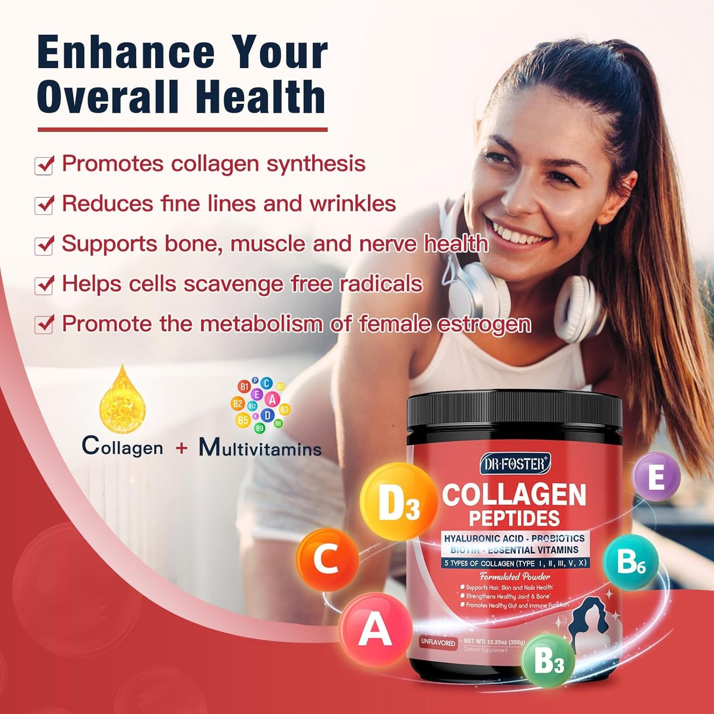 Hydrolyzed Collagen Peptides Powder with Probiotics, Hyaluronic Acid, Biotin & Multivitamins - Skin, Hair, Joint, & Gut Support - 35 Servings