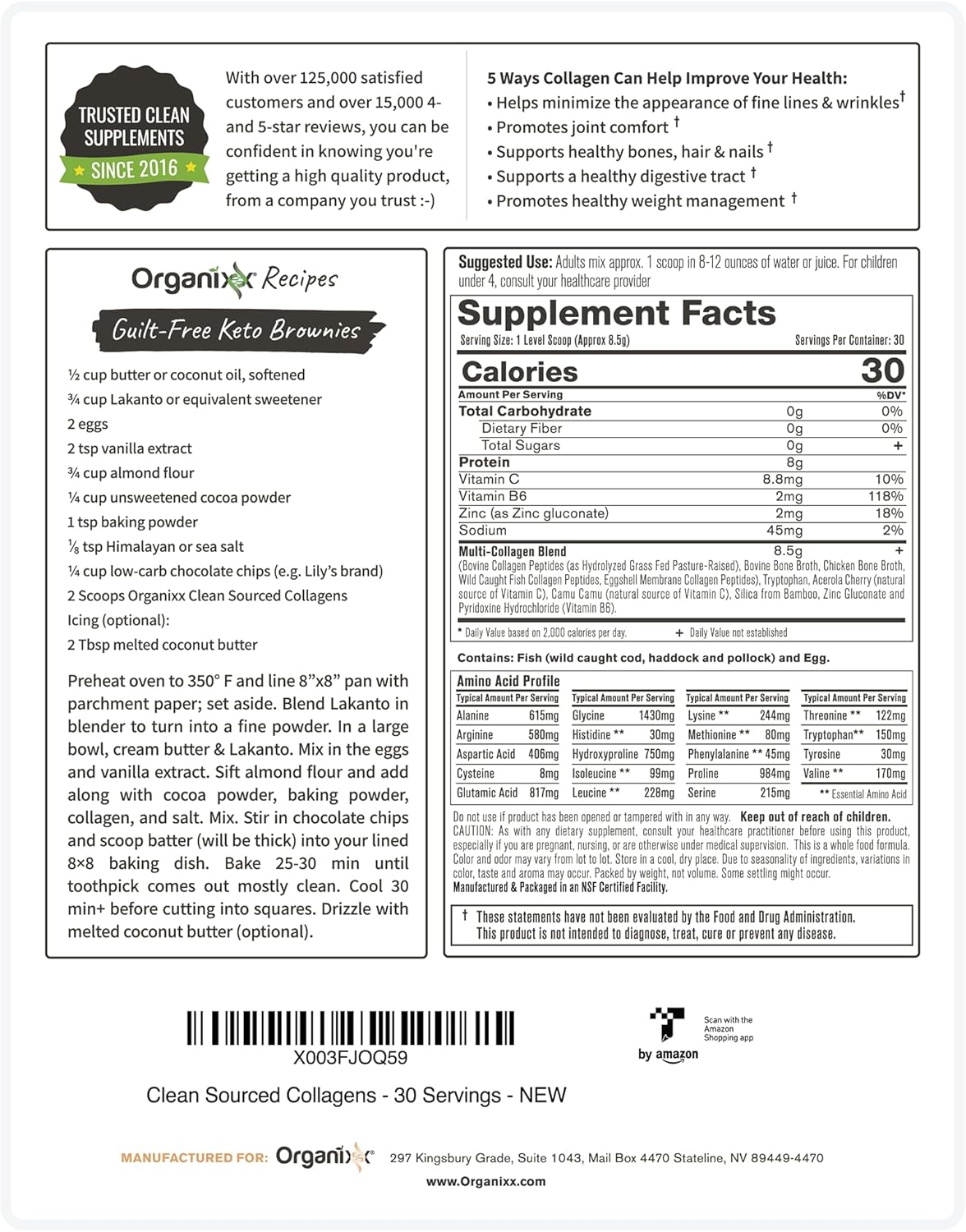 Hydrolyzed Collagen Peptides Powder with Vitamin C - Hair, Skin, Nail & Joint Health Support - Unflavored - 30 Servings