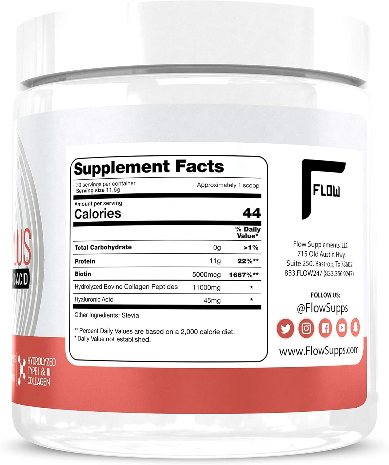 Hydrolyzed Collagen Peptides Protein Powder with Hyaluronic Acid, Biotin - Type I & III - 348g Pack