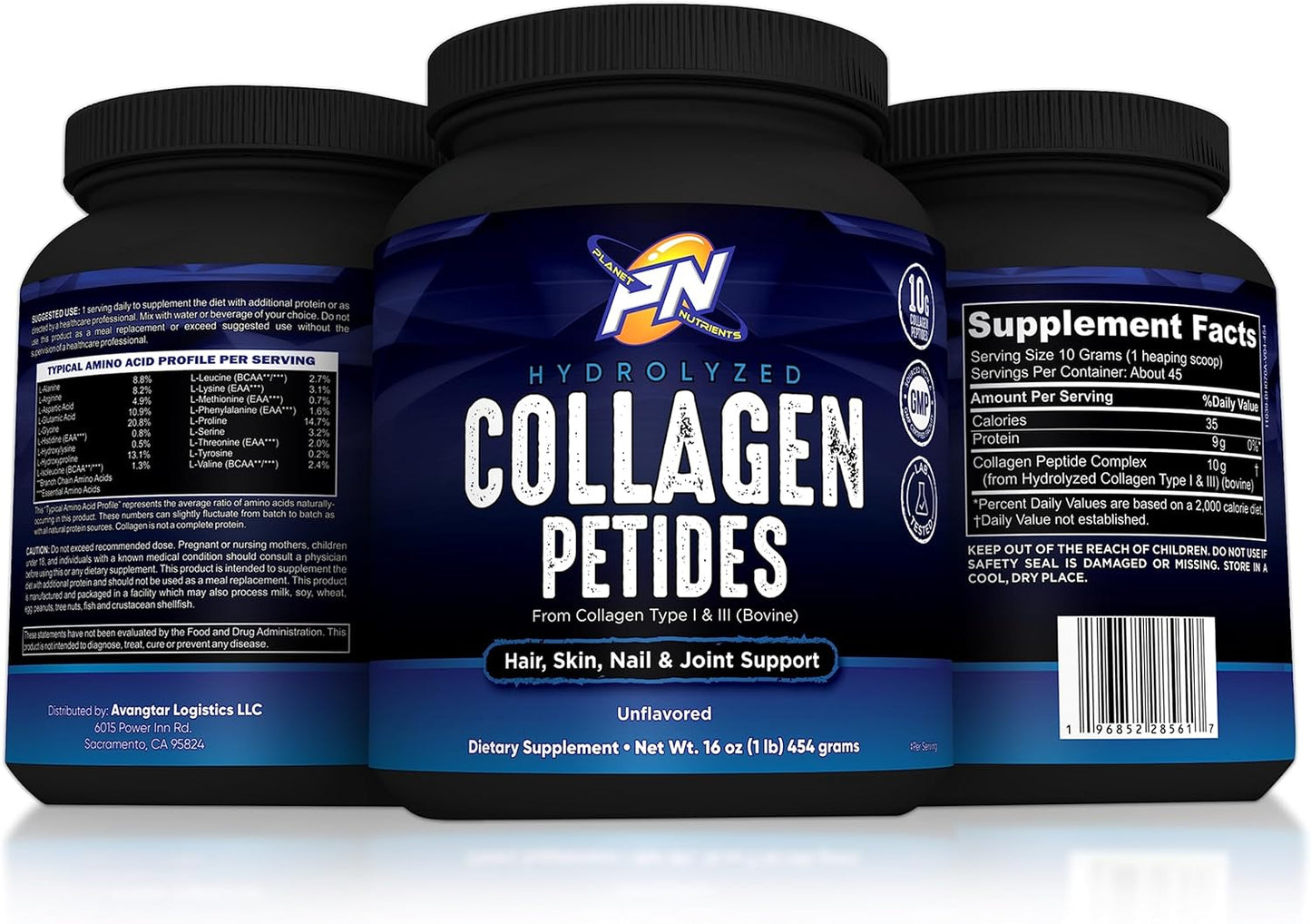 Hydrolyzed Collagen Peptides Type I & III - Support for Hair, Skin, Nails, Joints - Planet Nutrients