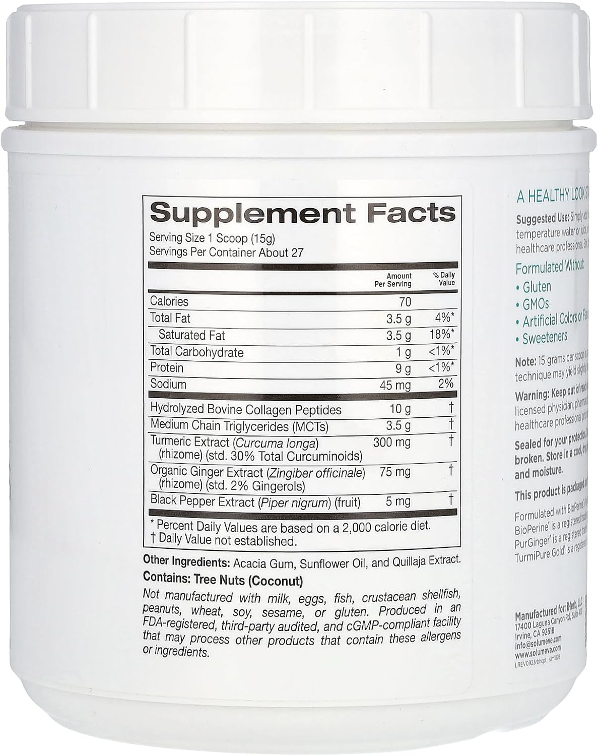 Hydrolyzed Collagen Peptides with Turmeric, MCT, and Ginger - 14.1 oz (400 g) Blend for Skin and Joint Support