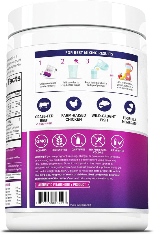 Hydrolyzed Collagen Powder Drink Mix with Hyaluronic Acid and Vitamin C - Instant Dissolving Grass Fed Multi Collagen Peptides for Hair Skin Nails - Women Men