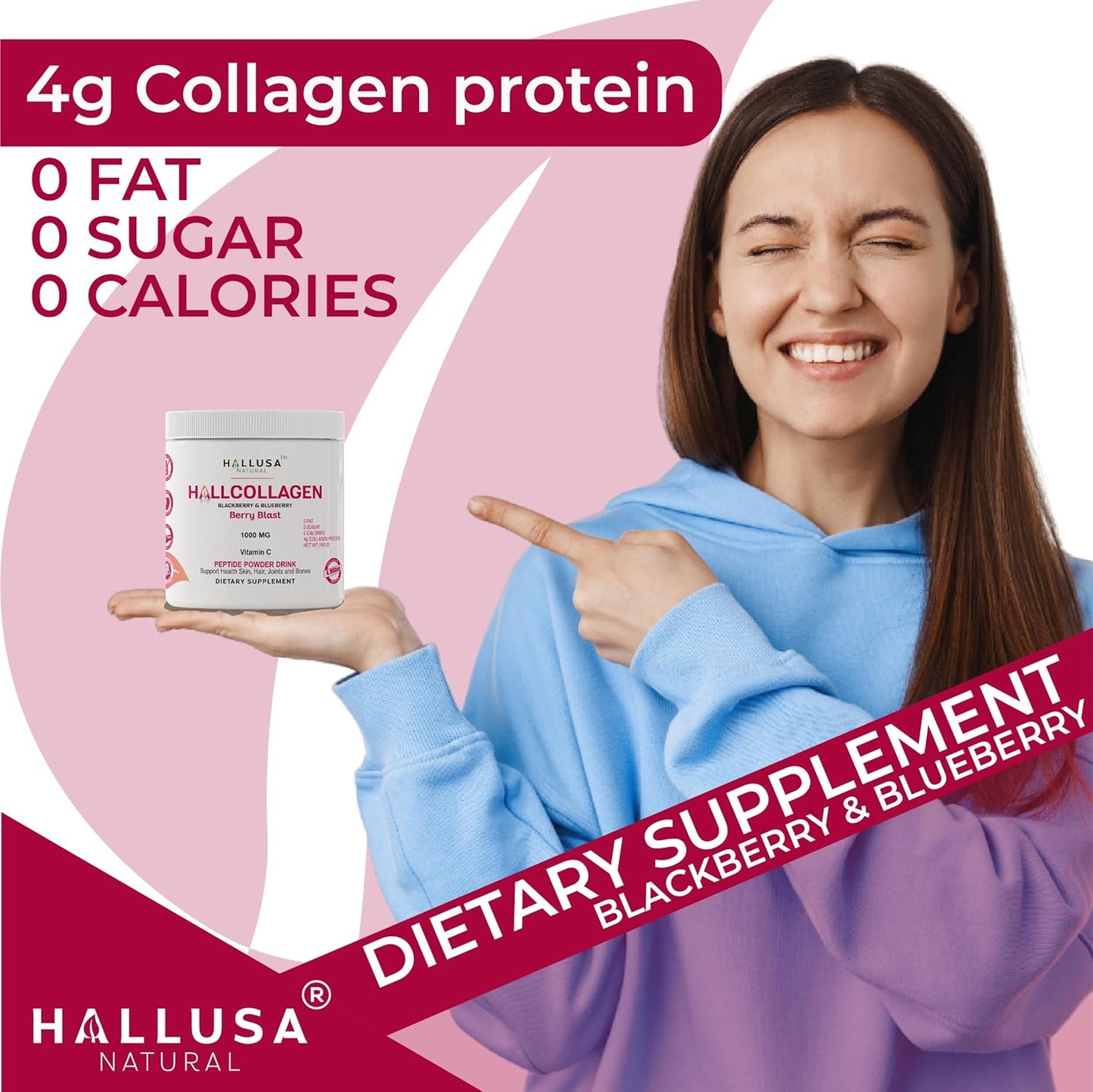 Hydrolyzed Collagen Powder for Bones, Joints, Nails, Hair, and Skin - Hallusa Natural