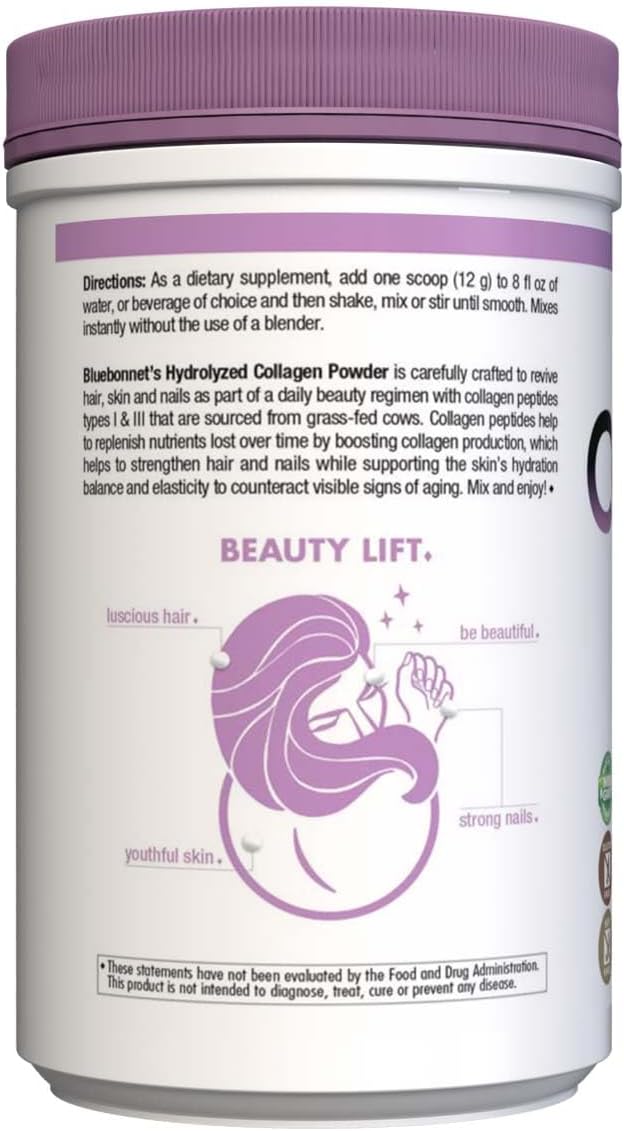 Hydrolyzed Collagen Powder for Hair, Skin, Nails Support - Non-GMO, Gluten-Free - Grass-fed Cows - 10.58 oz, 25 Servings