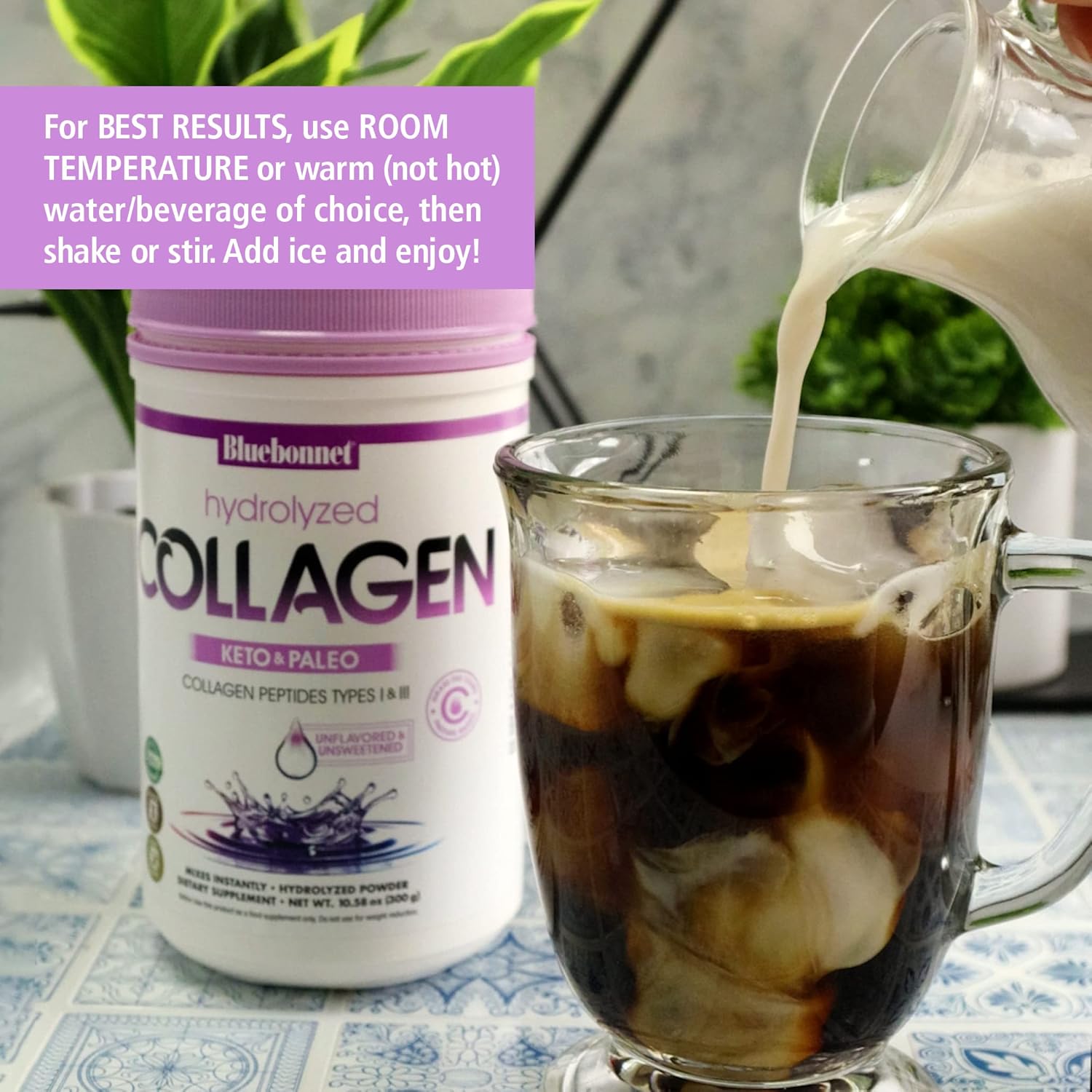 Hydrolyzed Collagen Powder for Hair, Skin, Nails Support - Non-GMO, Gluten-Free - Grass-fed Cows - 10.58 oz, 25 Servings
