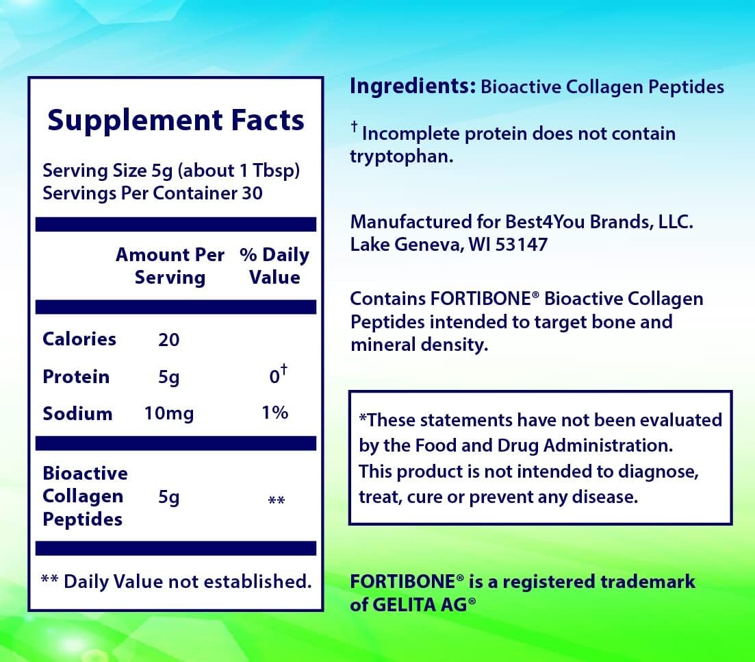 Hydrolyzed Collagen Powder Supplement for Bone Health - Unflavored Bioactive Peptides, Protein, Gluten Free, Kosher - 30 Day Supply