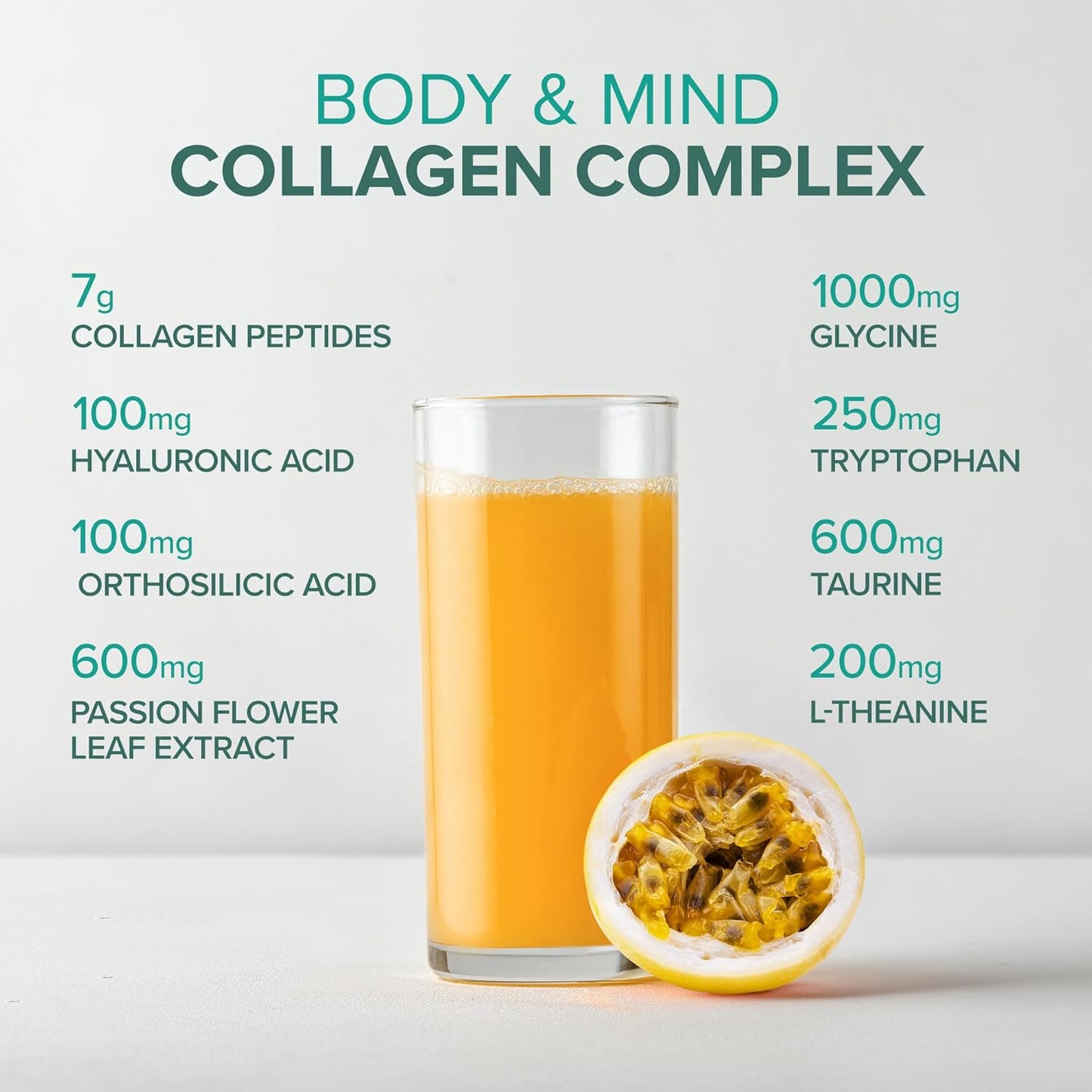 Hydrolyzed Collagen Powder with Hyaluronic Acid & Silicon - Passion Fruit Flavor - Sugar-Free & Keto Friendly - 14.3oz - 30 Servings