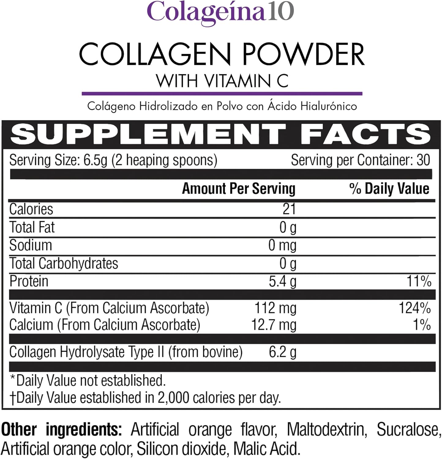 Hydrolyzed Collagen Powder with Vitamin C - Orange Flavor (195g) - Anti-Aging Dietary Supplement for Skin, Hair, Nails, Joints, Bones