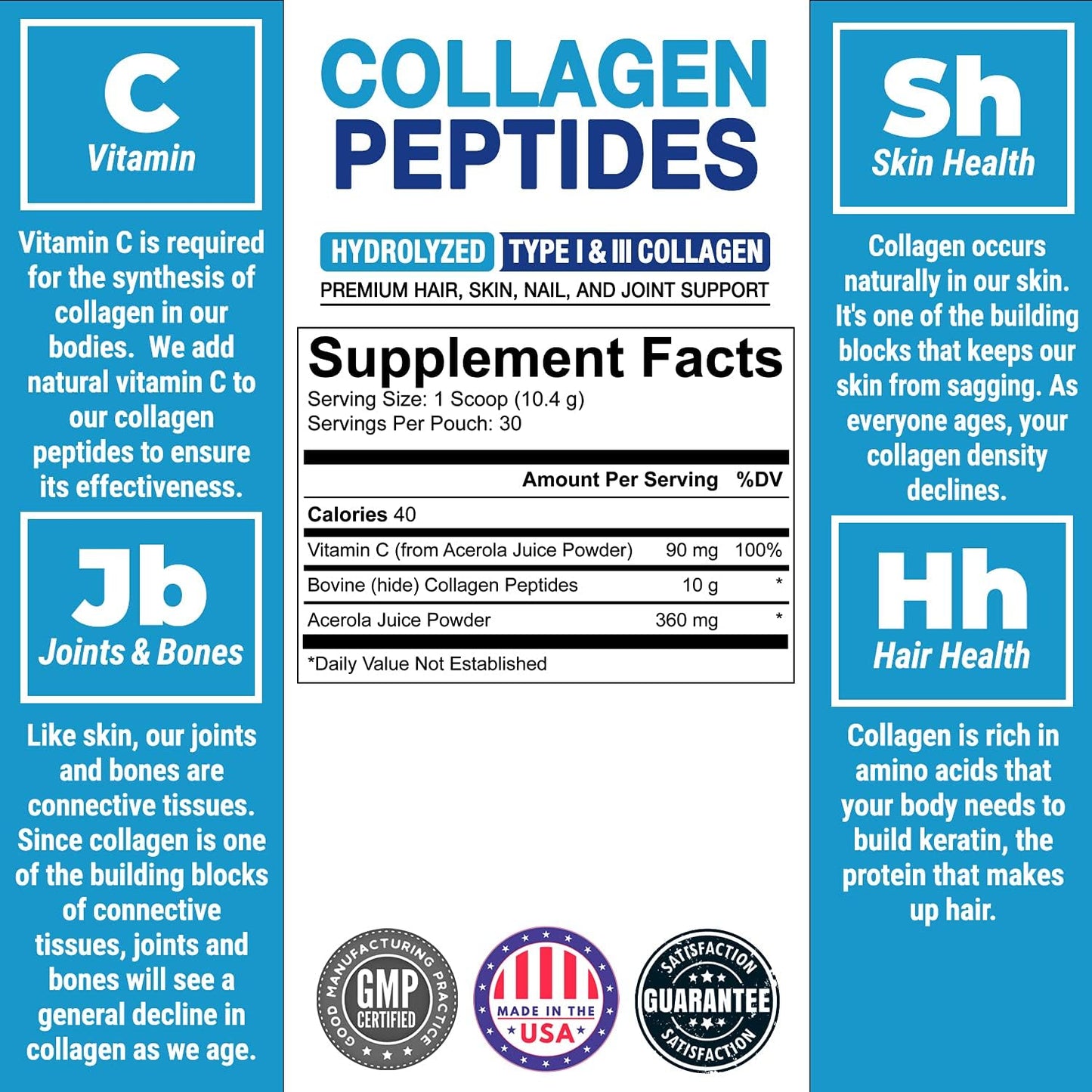 Hydrolyzed Collagen Protein Powder with Vitamin C - 30 Servings, Unflavored for Hair, Skin, and Nails Support