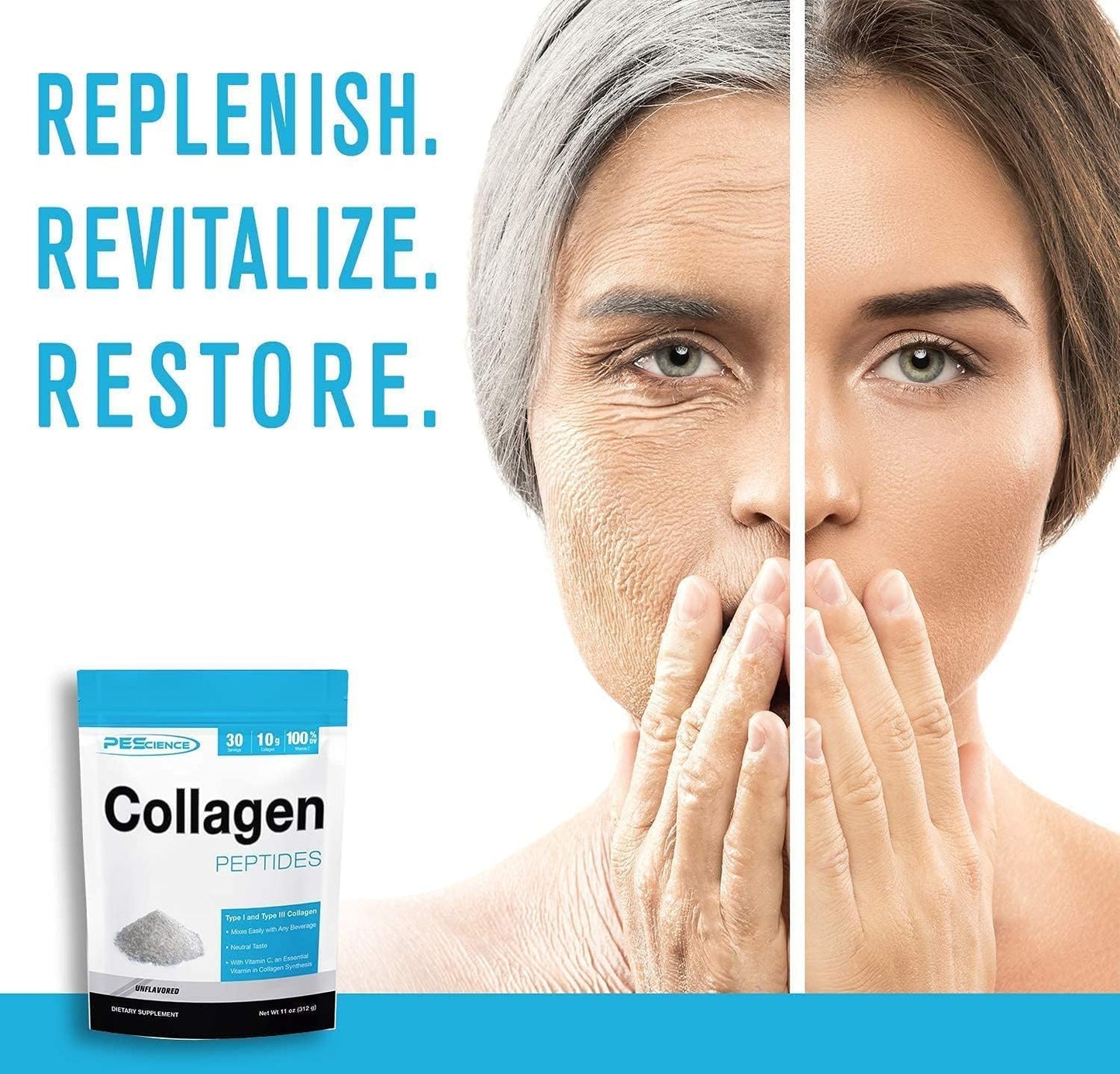 Hydrolyzed Collagen Protein Powder with Vitamin C - 30 Servings, Unflavored for Hair, Skin, and Nails Support