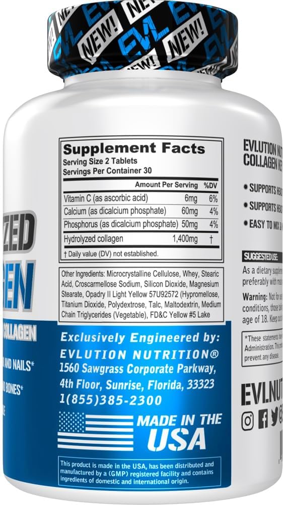 Hydrolyzed Collagen Supplement - 1400mg Type I & III for Joint, Bone, Skin, Hair, Nails - Keto, Paleo - 30 Servings