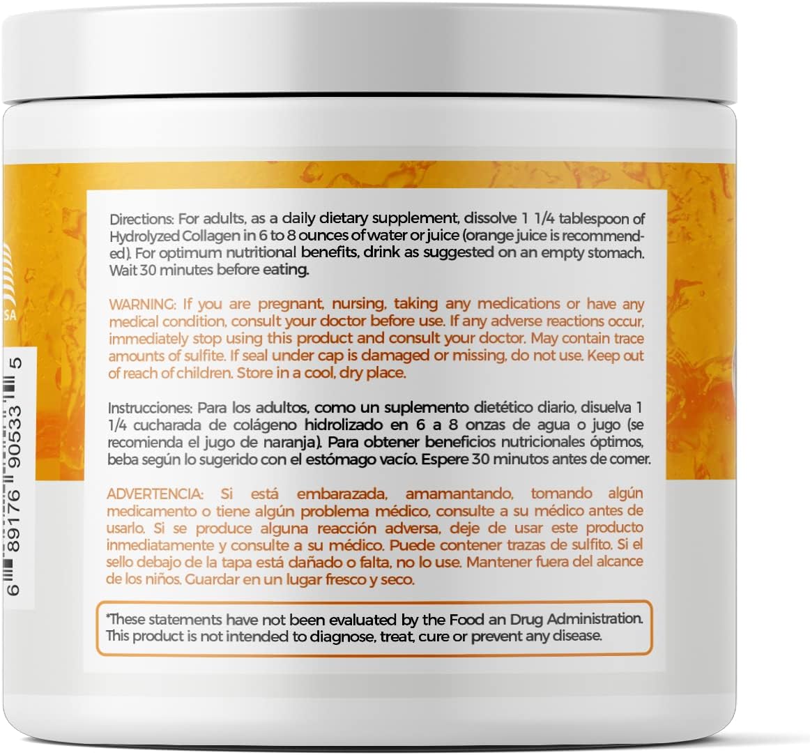 Hydrolyzed Grass Fed Collagen Peptides Powder for Women | Supports Hair, Skin, Nails, Joints, Bones, and Gut Health | 200g (Orange)