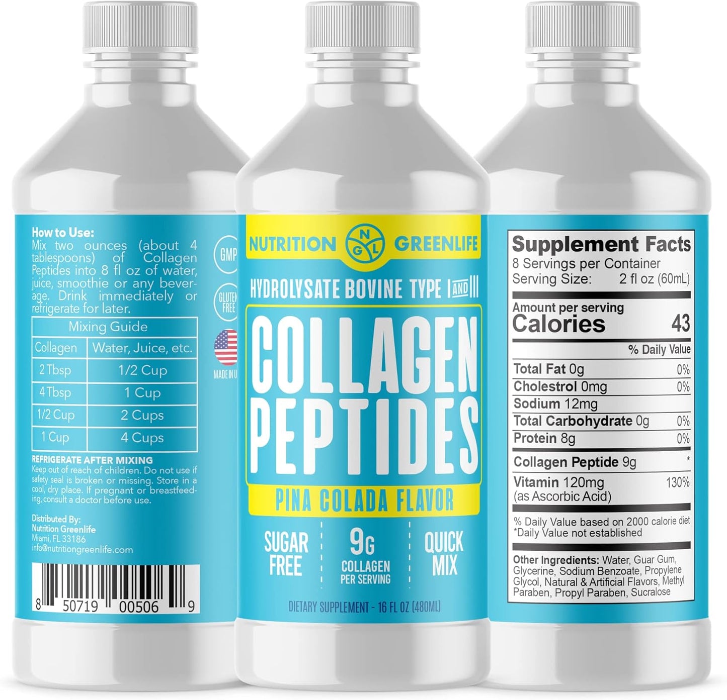 Hydrolyzed Liquid Concentrate Collagen Peptides 9000mg Hair Skin Nail Health Supplement - Sugar Free - BoostGo Australia