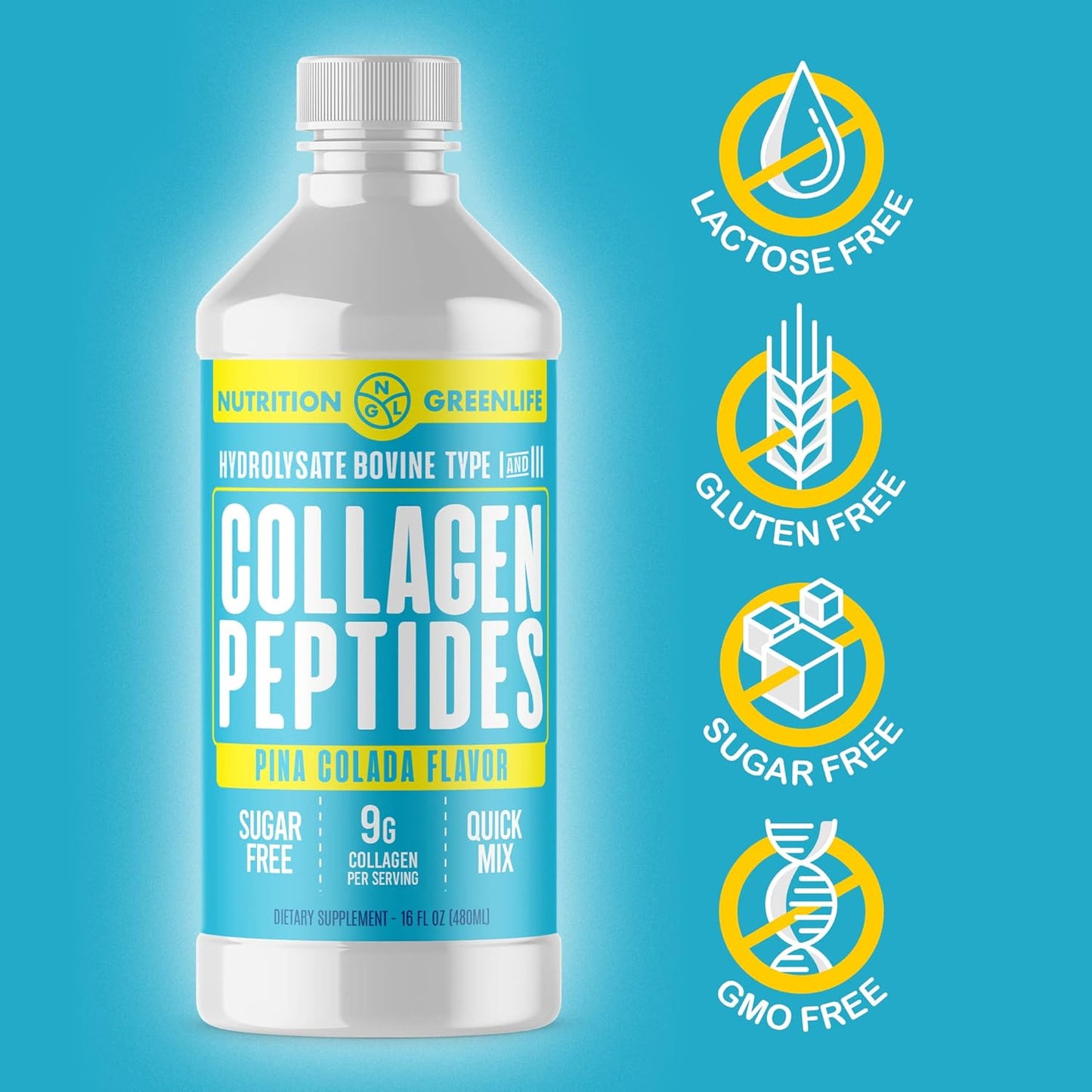 Hydrolyzed Liquid Concentrate Collagen Peptides 9000mg Hair Skin Nail Health Supplement - Sugar Free - BoostGo Australia