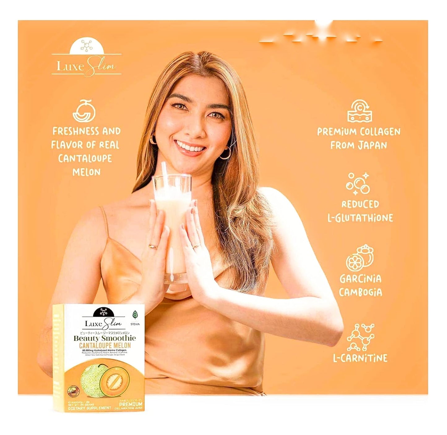 Hydrolyzed Marine Collagen Cantaloupe Melon Beauty Smoothie - 21g x 10 Sachets, 7.4oz