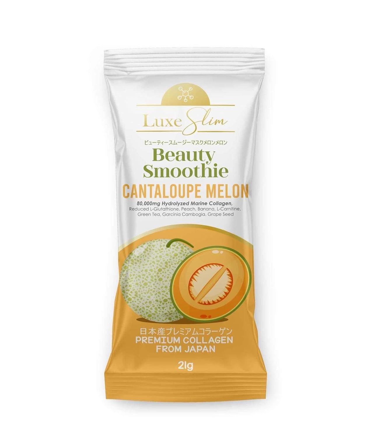 Hydrolyzed Marine Collagen Cantaloupe Melon Beauty Smoothie - 21g x 10 Sachets, 7.4oz