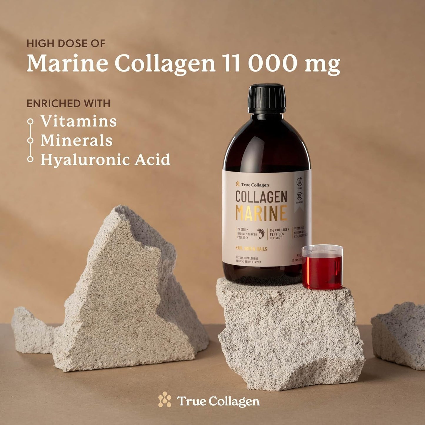 Hydrolyzed Marine Collagen Liquid Supplement - 11,000 mg | 500 ml Bottle with Hyaluronic Acid, Biotin, and Vitamin C | Supports Healthy Hair, Skin, and Nails | Sugar-Free & Fat-Free | 20 Day Supply