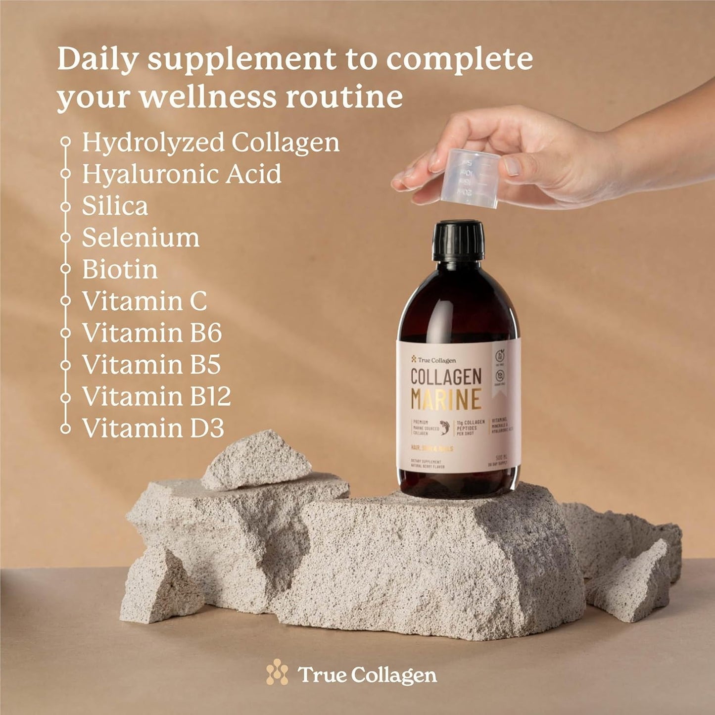Hydrolyzed Marine Collagen Liquid Supplement - 11,000 mg | 500 ml Bottle with Hyaluronic Acid, Biotin, and Vitamin C | Supports Healthy Hair, Skin, and Nails | Sugar-Free & Fat-Free | 20 Day Supply