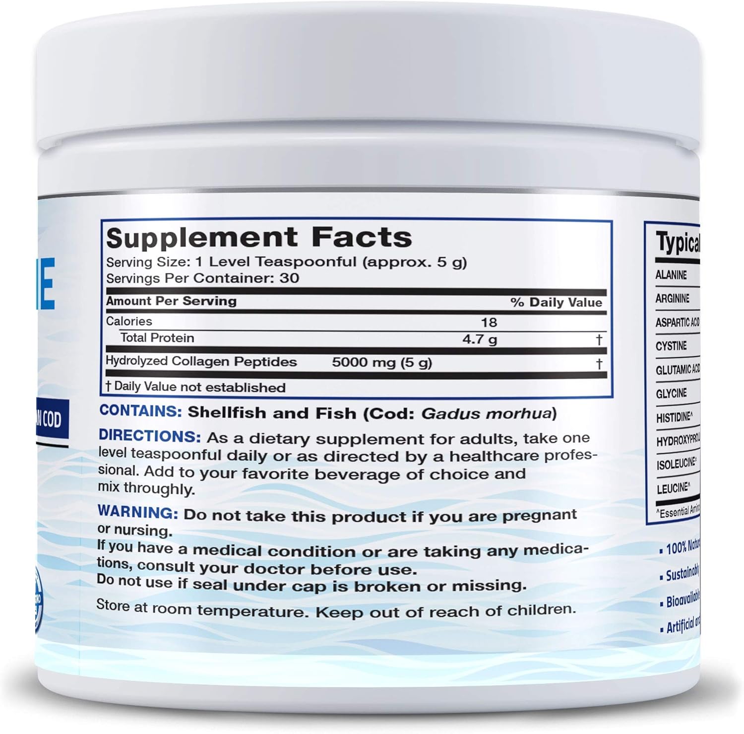 Hydrolyzed Marine Collagen Peptides Powder with Biotin for Hair, Skin, and Nails - 10,000 Mcg Ultra Supplement