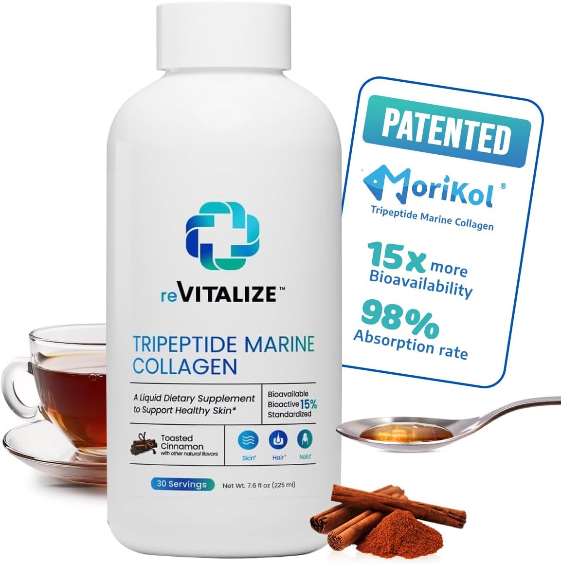 Hydrolyzed Marine Collagen Peptides Supplement for Anti-Aging & Healthy Hair, Skin, Nails, Joints - Cinnamon Flavor - 30 Servings