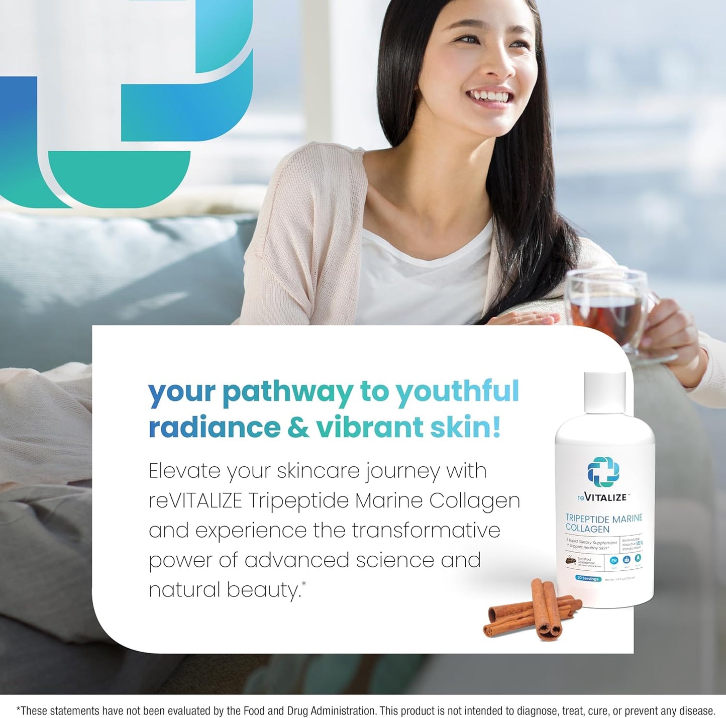 Hydrolyzed Marine Collagen Peptides Supplement for Anti-Aging & Healthy Hair, Skin, Nails, Joints - Cinnamon Flavor - 30 Servings