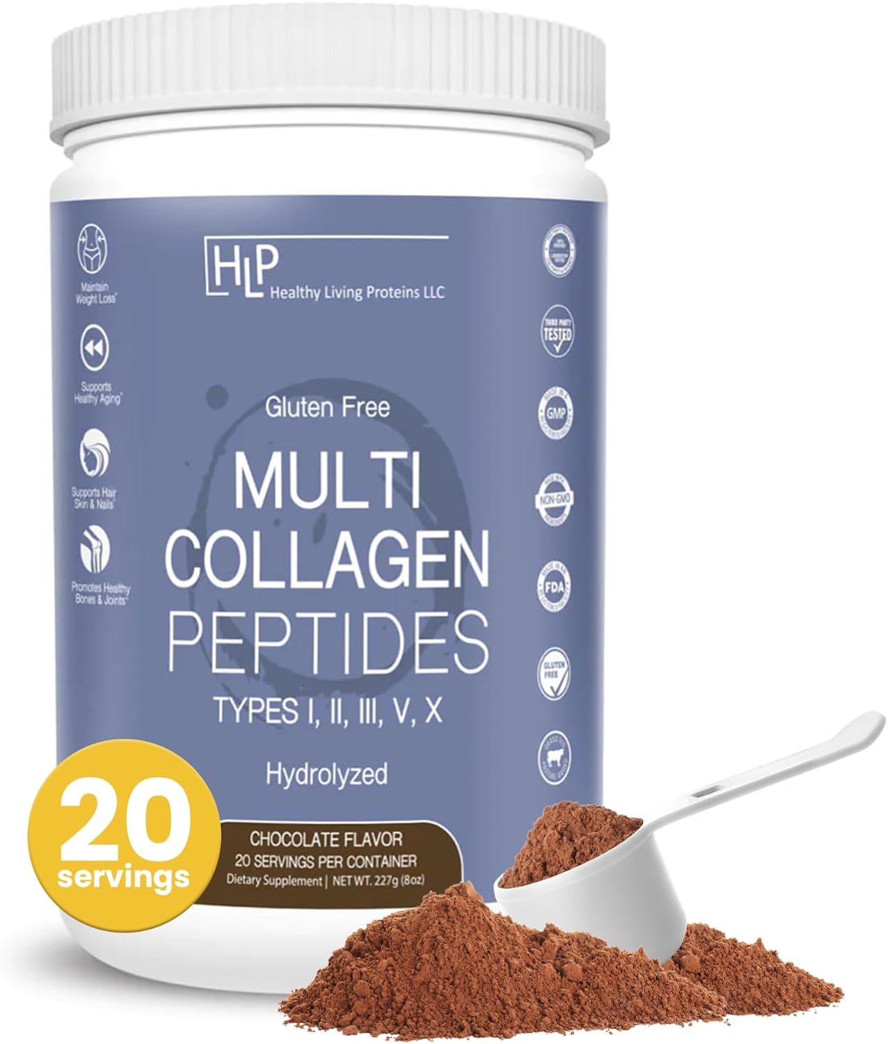Hydrolyzed Multi Collagen Peptides Powder - Grass Fed Bovine, Wild Caught Marine, Free Range Chicken - Chocolate Flavor, 8 oz