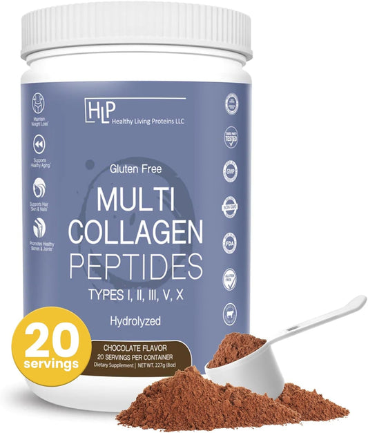 Hydrolyzed Multi Collagen Peptides Powder - Grass Fed Bovine, Wild Caught Marine, Free Range Chicken - Chocolate Flavor, 8 oz