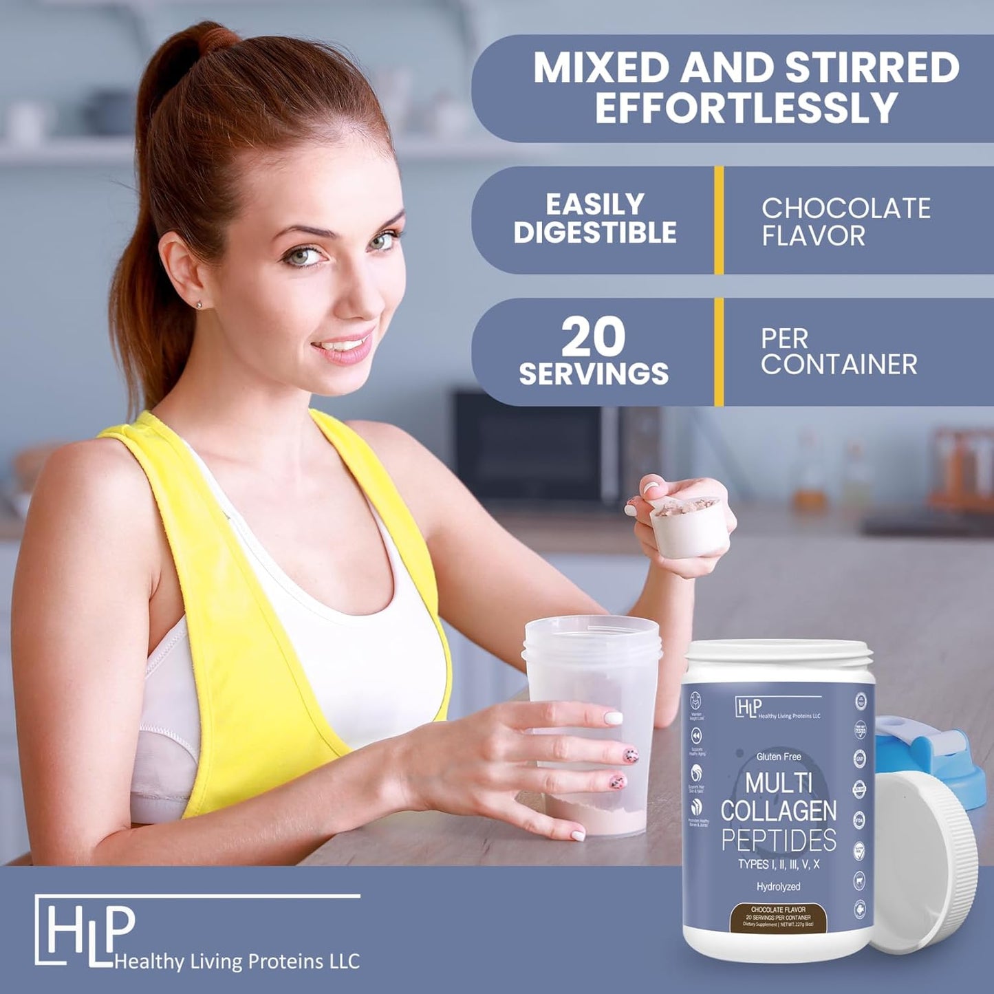 Hydrolyzed Multi Collagen Peptides Powder - Grass Fed Bovine, Wild Caught Marine, Free Range Chicken - Chocolate Flavor, 8 oz