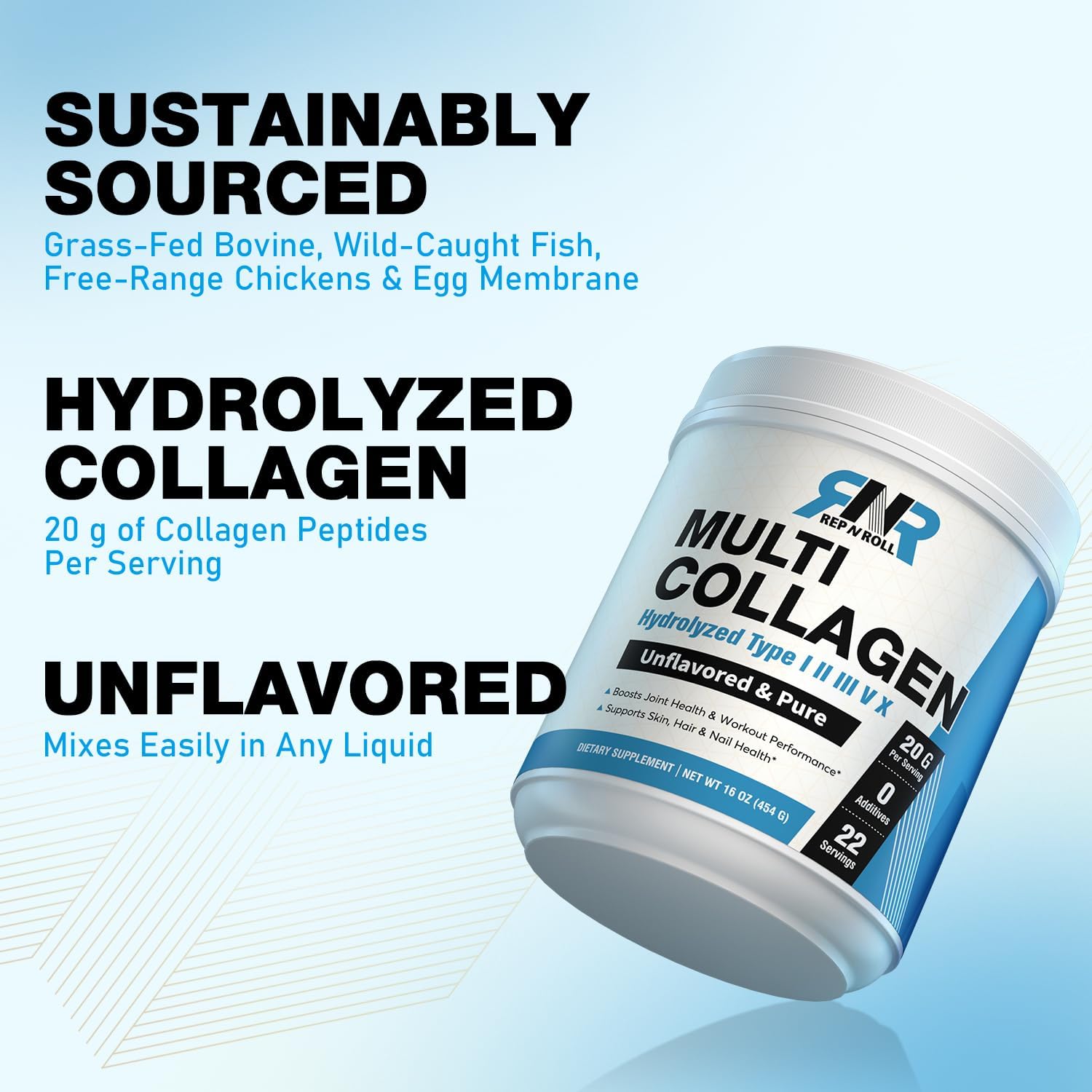 Hydrolyzed Multi Collagen Peptides Powder for Women and Men - Grass-Fed, Pasture-Raised, Unflavored, Sugar-Free, High Absorption - 16 oz