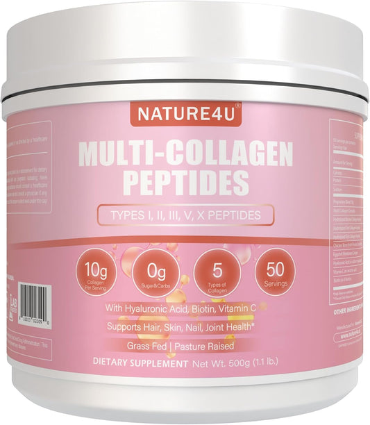 Hydrolyzed Multi Collagen Peptides Powder with Biotin, Hyaluronic Acid, and Vitamin C for Hair, Skin, Nails, and Joint Support - Unflavored 1.1 lb