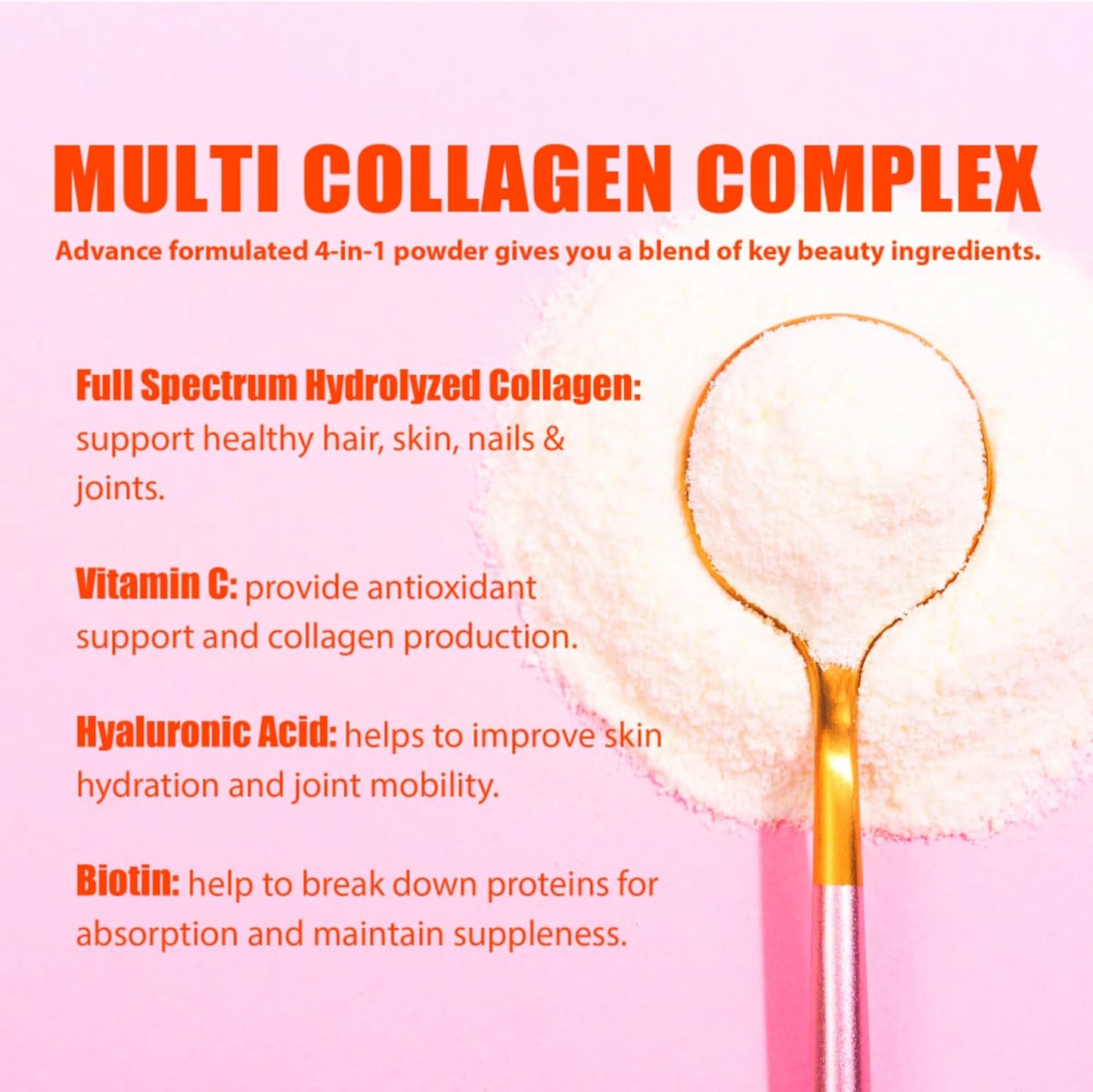 Hydrolyzed Multi Collagen Peptides Powder with Biotin, Hyaluronic Acid, and Vitamin C for Hair, Skin, Nails, and Joint Support - Unflavored 1.1 lb