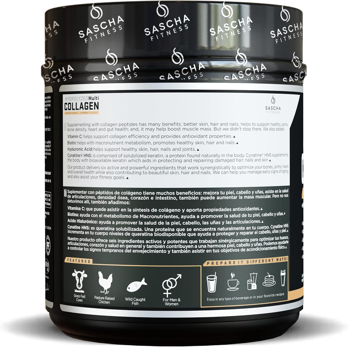 Hydrolyzed Multi Collagen Peptides with Hyaluronic Acid, Biotin, and Vitamins for Hair, Skin, and Bone Support - Caramel Macchiato Flavor