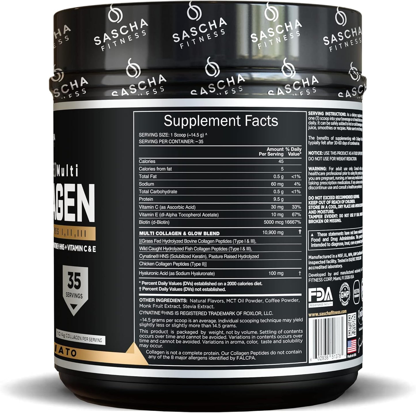 Hydrolyzed Multi Collagen Peptides with Hyaluronic Acid, Biotin, and Vitamins for Hair, Skin, and Bone Support - Caramel Macchiato Flavor