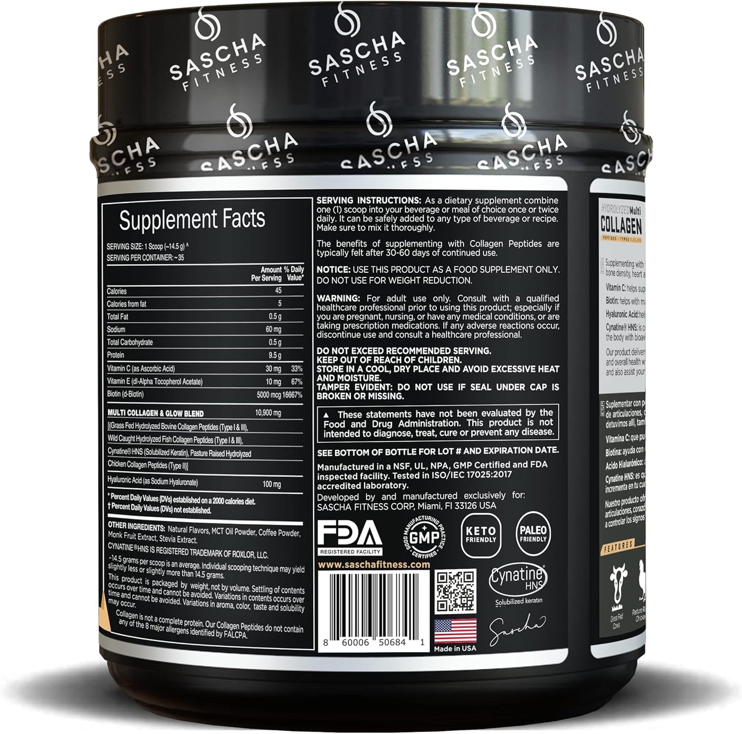 Hydrolyzed Multi Collagen Peptides with Hyaluronic Acid, Biotin, and Vitamins for Hair, Skin, and Bone Support - Caramel Macchiato Flavor