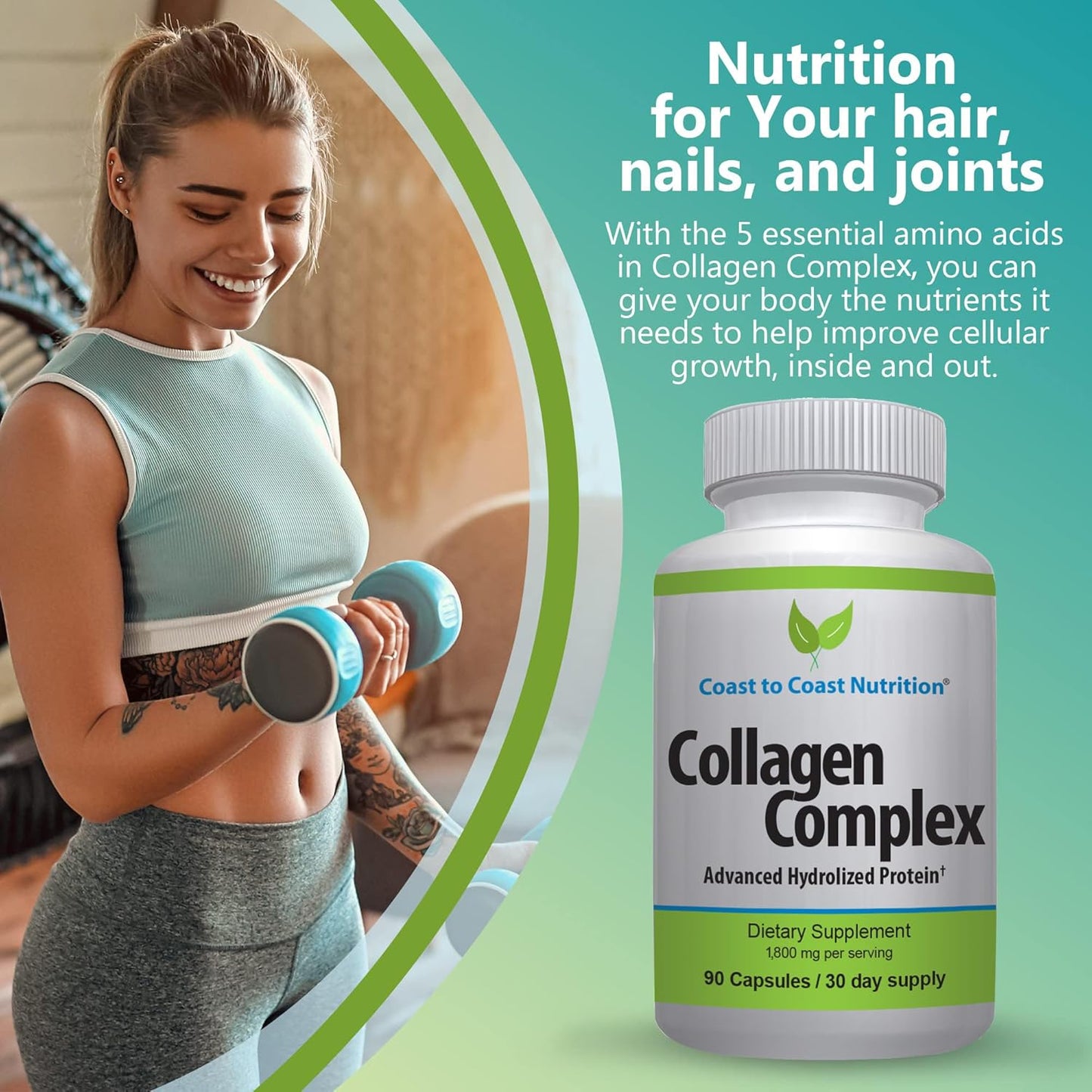 Hydrolyzed Multi Collagen Pills for Skin, Hair, Nails, and Joints - Natural Protein Supplement - 90 Capsules
