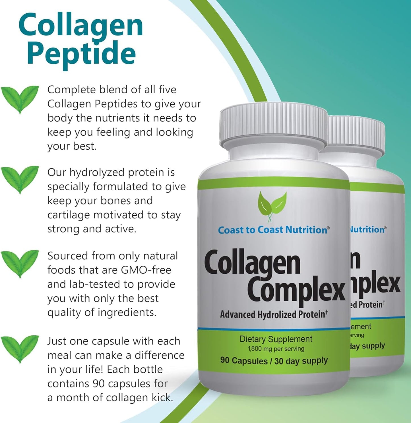 Hydrolyzed Multi Collagen Pills for Skin, Hair, Nails, and Joints - Natural Protein Supplement - 90 Capsules