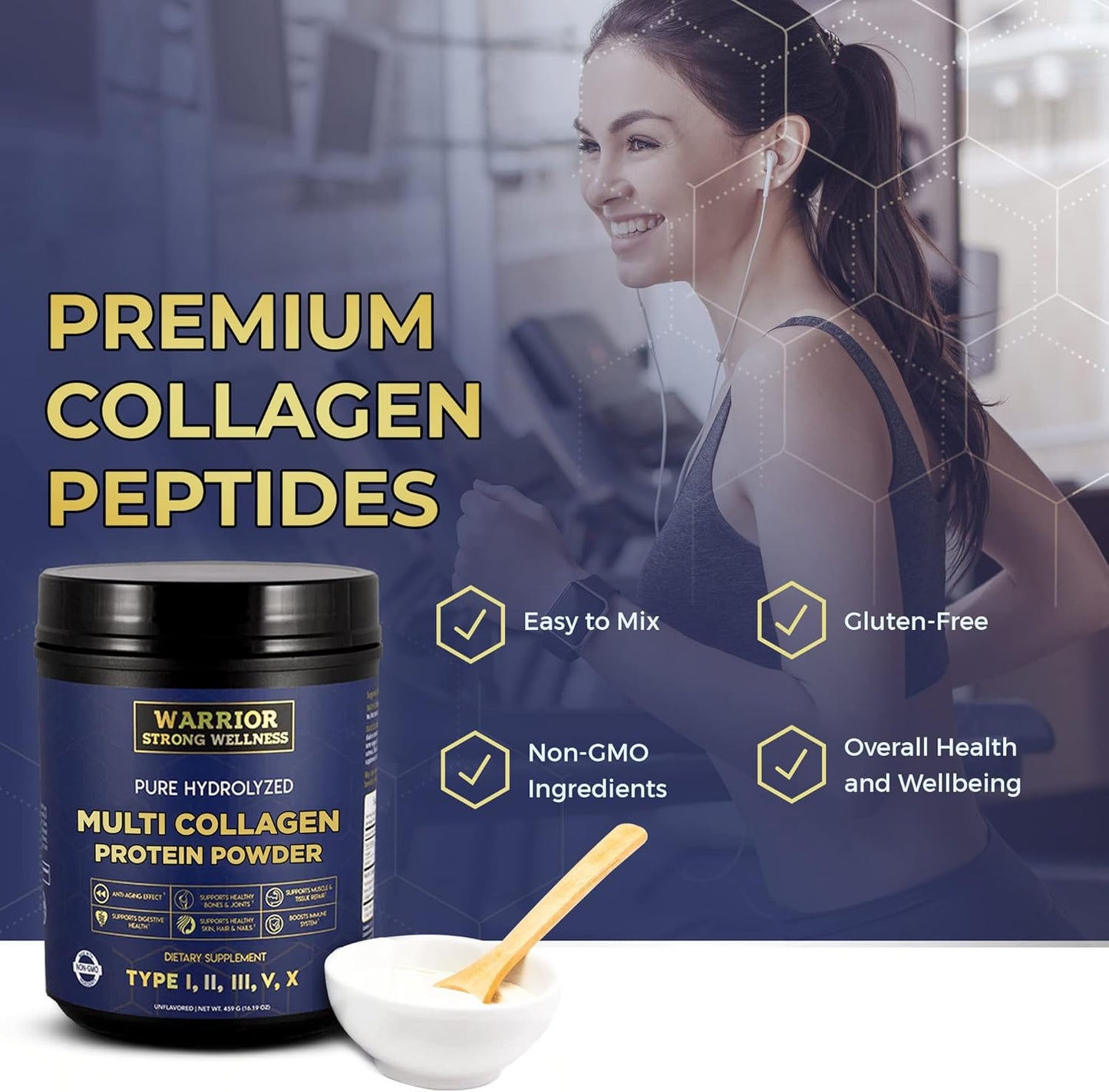 Hydrolyzed Multi Collagen Protein Powder for Wellness, Skin Elasticity, Hair Growth, Joint Health - Unflavored Warrior Strong Blend
