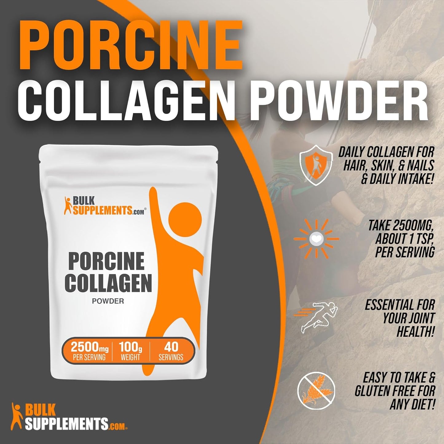 Hydrolyzed Porcine Collagen Powder - Gluten Free Collagen Supplement with 2500mg per Serving - 100g (3.5 oz) Pack of 1