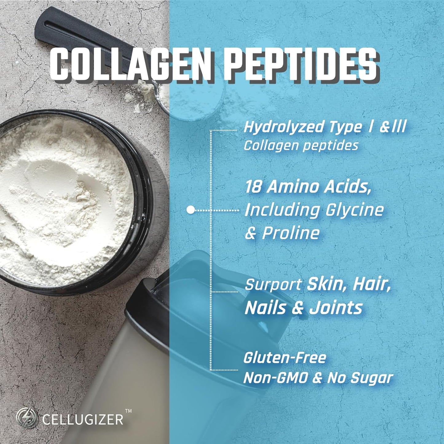 Hydrolyzed Type 1 & 3 Collagen Peptides Powder Supplement - Grass Fed, Unflavored, 35 Servings