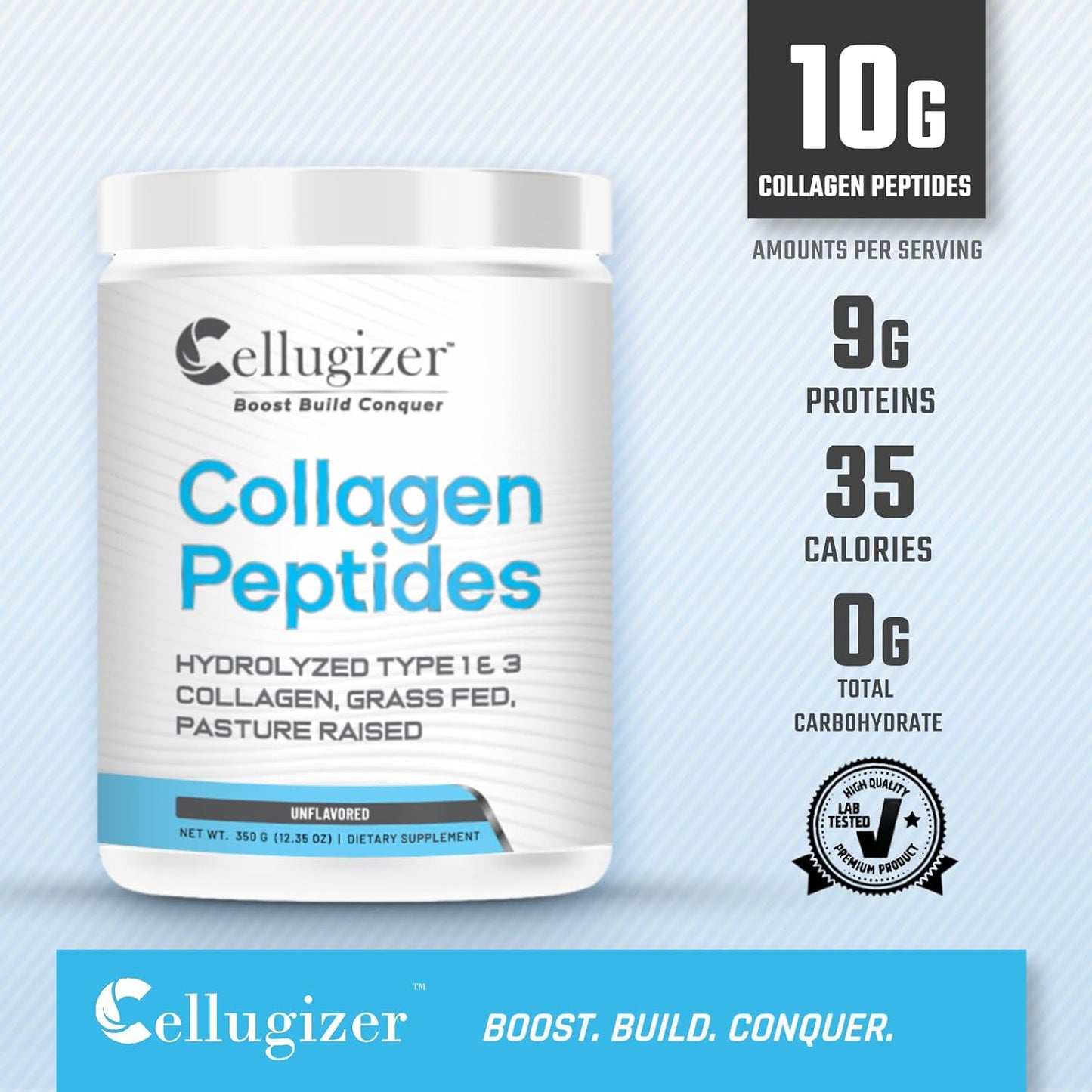Hydrolyzed Type 1 & 3 Collagen Peptides Powder Supplement - Grass Fed, Unflavored, 35 Servings