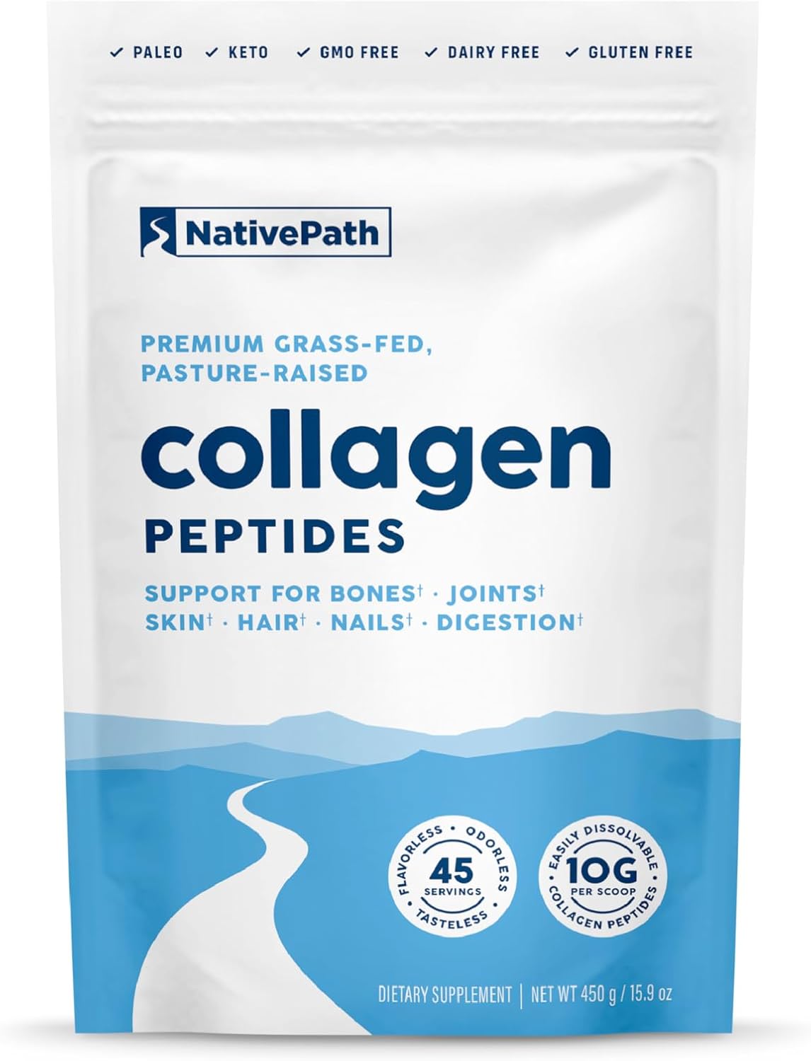 Hydrolyzed Type 1 & 3 Collagen Powder for Skin, Hair, Nails - 15.9 oz - 45 Servings by NativePath