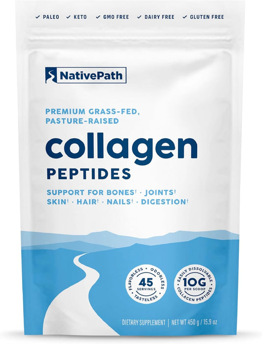 Hydrolyzed Type 1 & 3 Collagen Powder for Skin, Hair, Nails - 15.9 oz - 45 Servings by NativePath