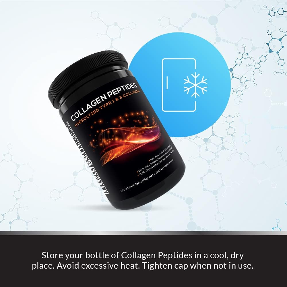 Hydrolyzed Type 1 and 3 Collagen Peptides Powder - Grass-Fed Bovine Source, 100% Cruelty-Free, Supports Hair, Skin, Nails & Joints, 11g per Serving, 41 Servings