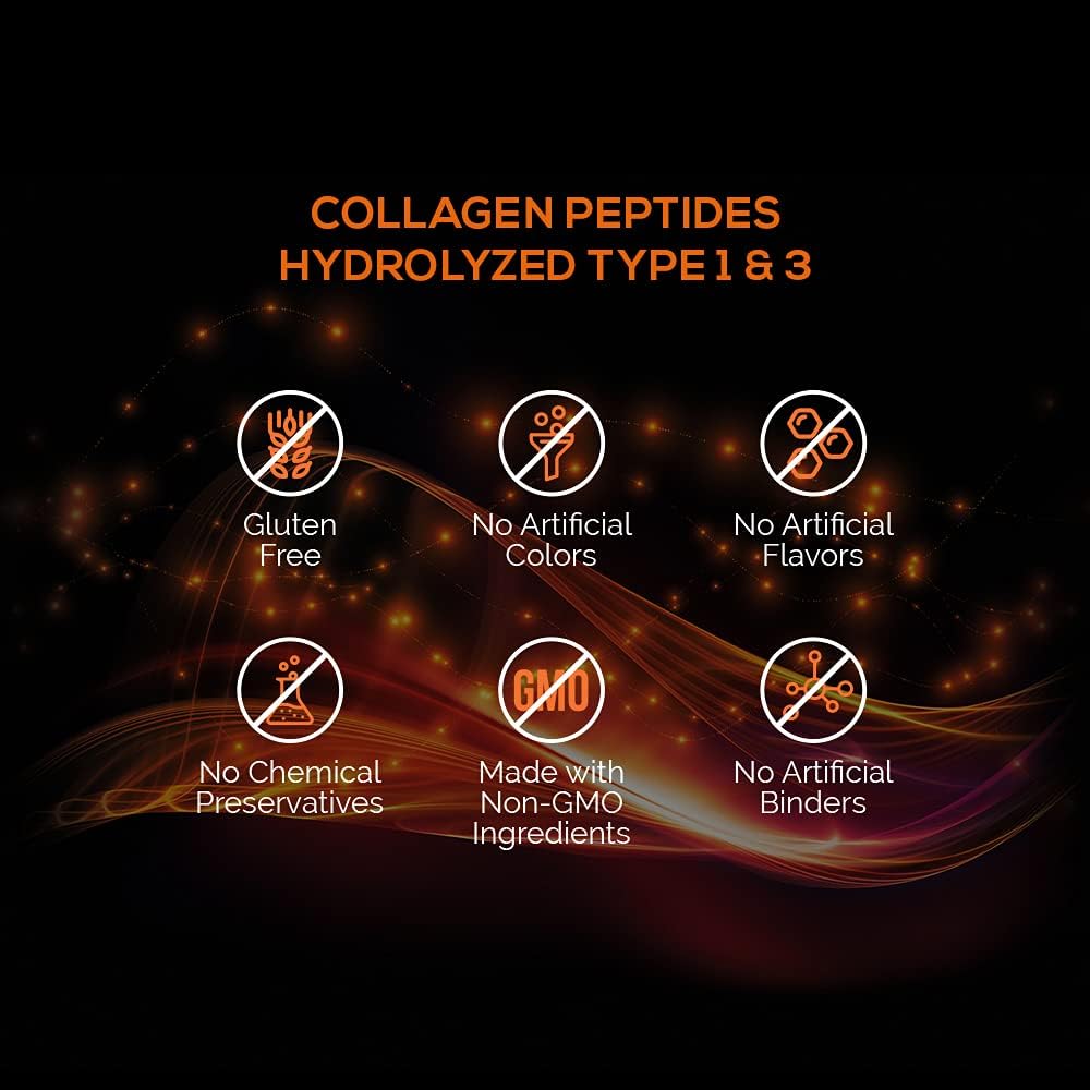 Hydrolyzed Type 1 and 3 Collagen Peptides Powder - Grass-Fed Bovine Source, 100% Cruelty-Free, Supports Hair, Skin, Nails & Joints, 11g per Serving, 41 Servings