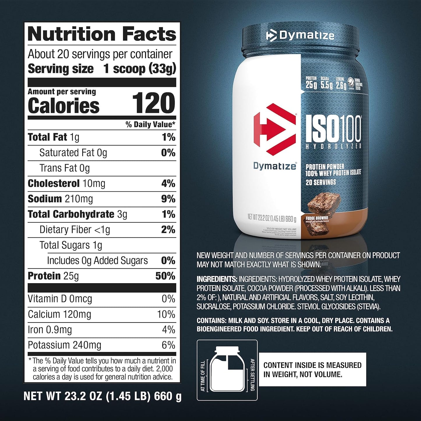 Hydrolyzed Whey Isolate Protein Powder, 25g Protein, 5.5g BCAAs, Gluten Free, Fast Absorbing, Fudge Brownie - 20 Servings